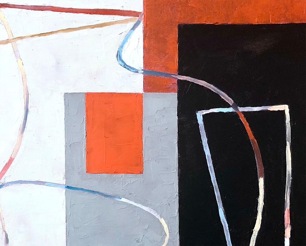 Breaking Contour (Red Square) I - Abstract Geometric Painting by Jeremy Annear