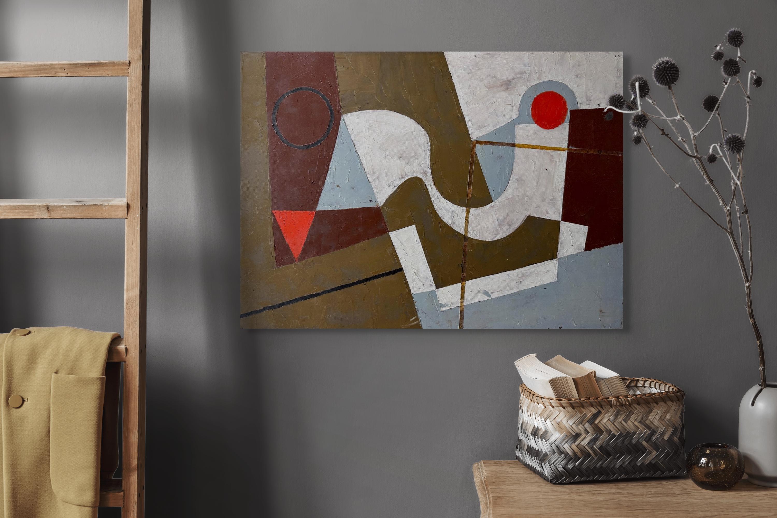 Construct (Red Disc and Triangle) (Abstract painting) - Painting by Jeremy Annear