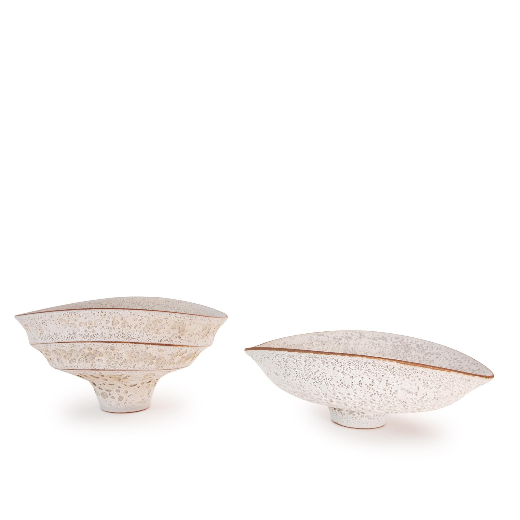 Organically-shaped large white ceramic bowl with an unusual volcanic glaze finish by Arizona artist Jeremy Briddell.