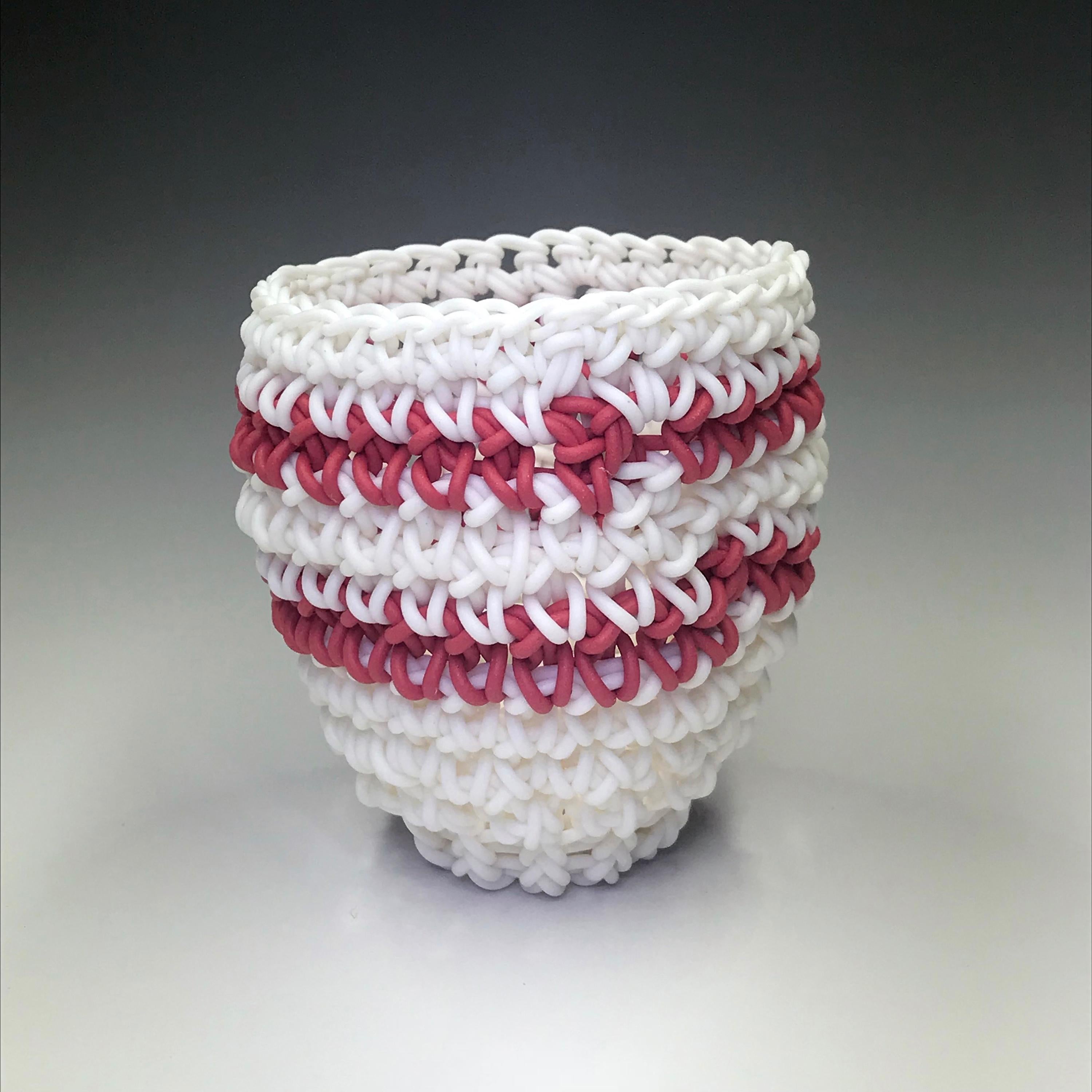 Hand Crocheted Porcelain "Tea Bowl", Unique Contemporary Ceramic Sculpture - Mixed Media Art by Jeremy Brooks
