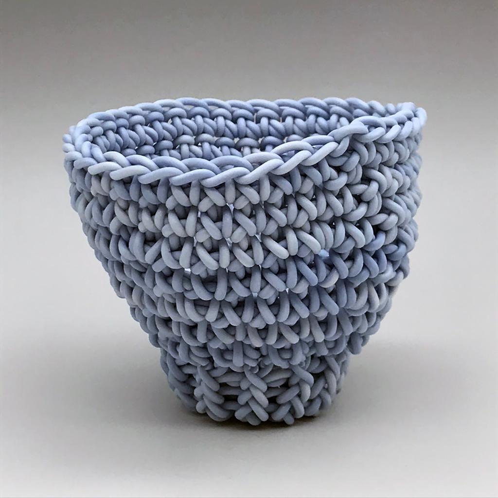 Jeremy Brooks Abstract Sculpture - "Crocheted Porcelain Tea Cup Number 87", Contemporary, Porcelain, Sculpture