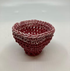 Hand Crocheted Ceramic Sculpture, Colored Porcelain, Tea Cup, Multicolored