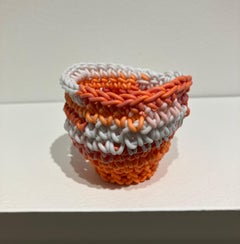 Hand Crocheted Ceramic Sculpture, Colored Porcelain, Tea Cup, Multicolored