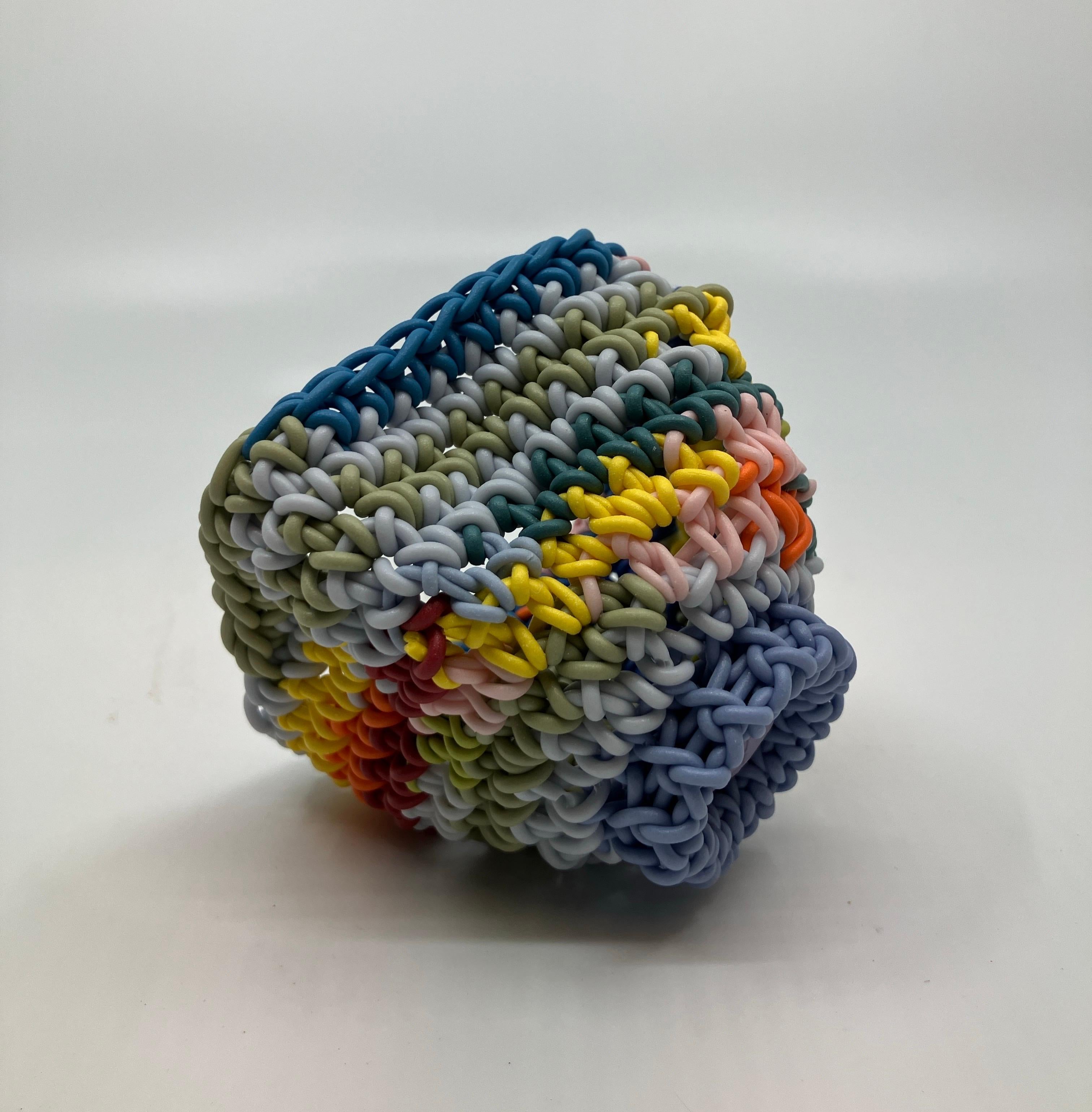 Hand Crocheted Ceramic Sculpture, Colored Porcelain, Tea Cup, Multicolored For Sale 4