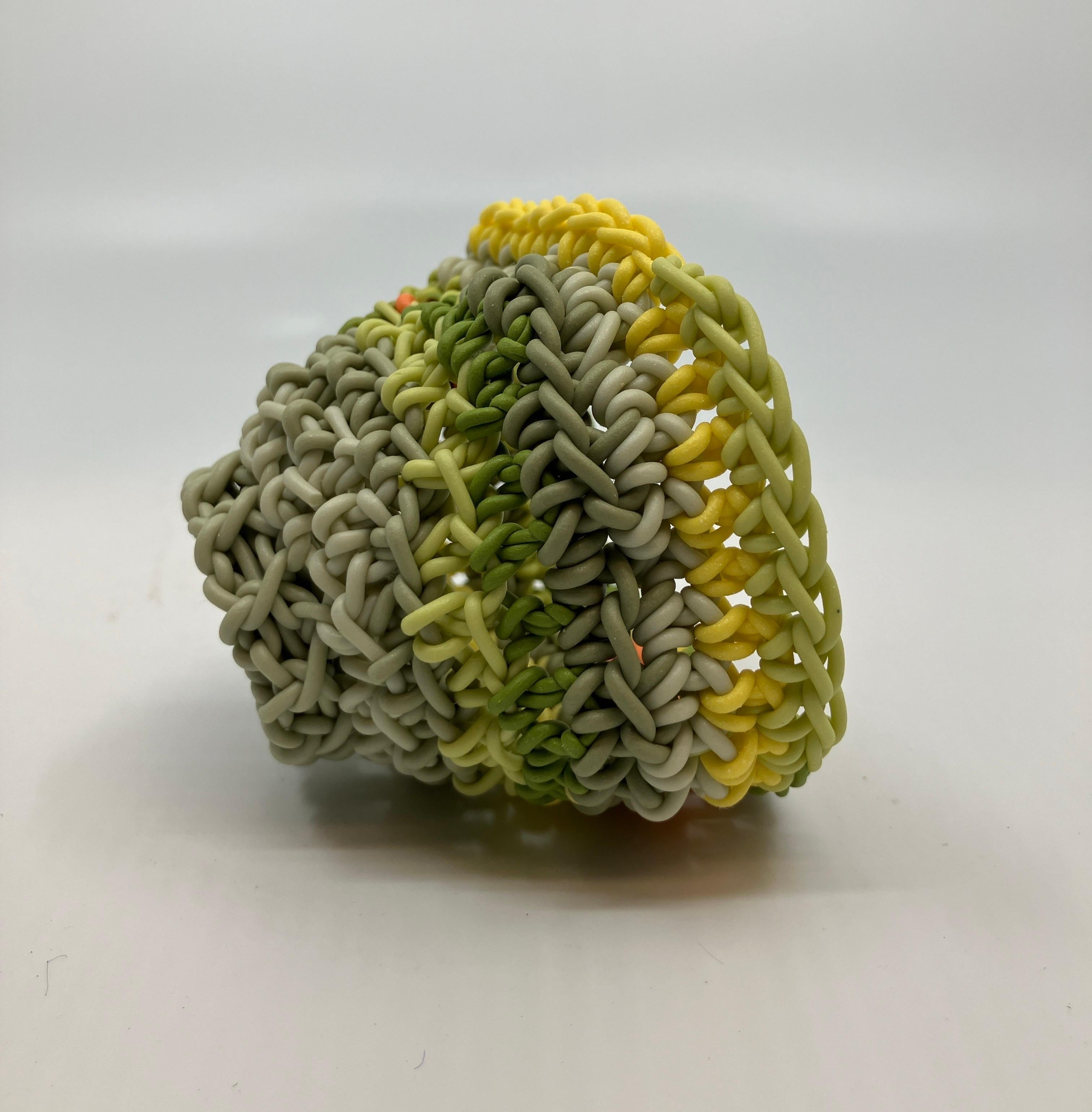 Hand Crocheted Ceramic Sculpture, Colored Porcelain, Tea Cup, Multicolored For Sale 4