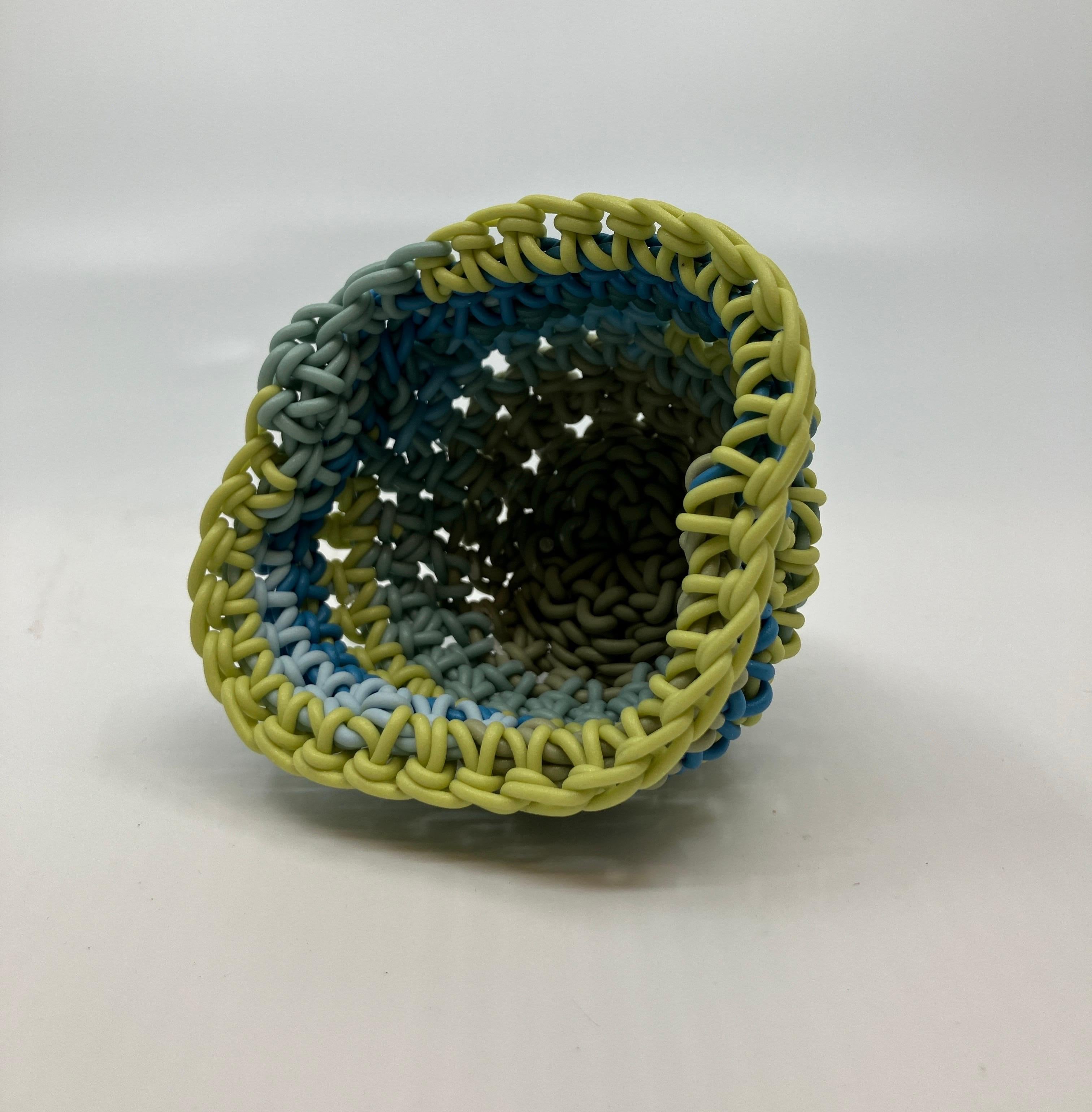 Hand Crocheted Ceramic Sculpture, Colored Porcelain, Tea Cup, Multicolored For Sale 4