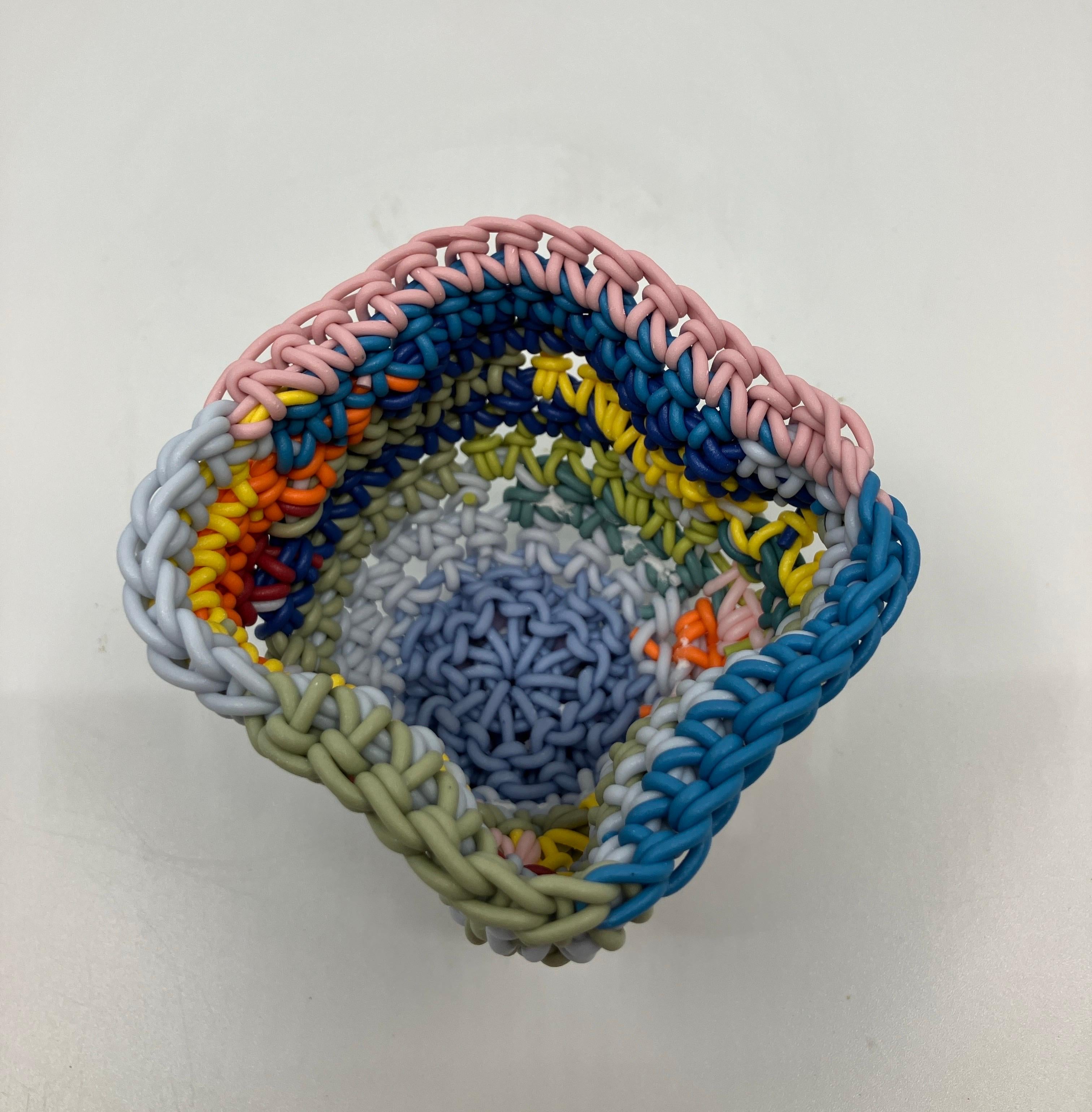 Hand Crocheted Ceramic Sculpture, Colored Porcelain, Tea Cup, Multicolored For Sale 5