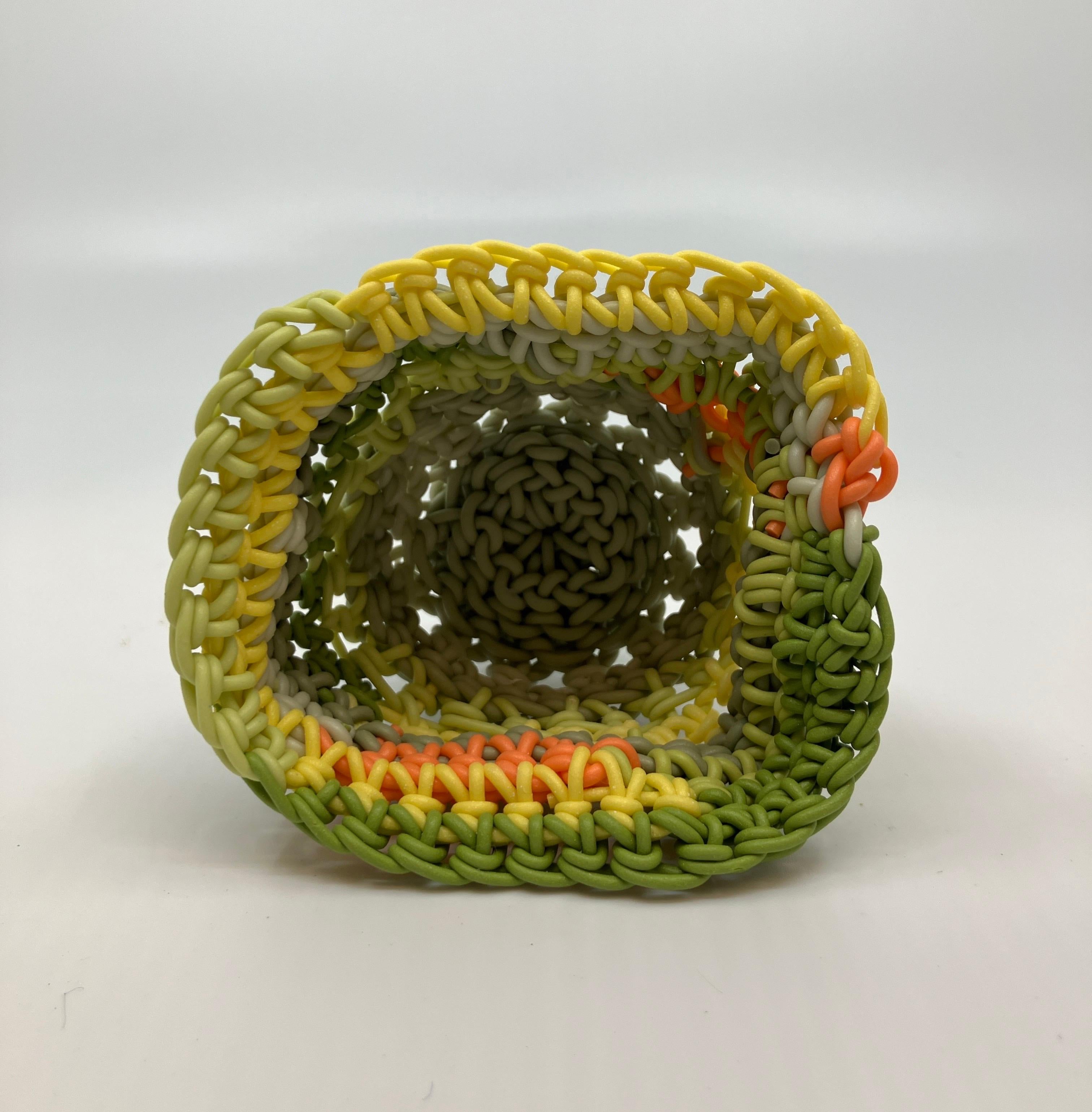 Hand Crocheted Ceramic Sculpture, Colored Porcelain, Tea Cup, Multicolored For Sale 5