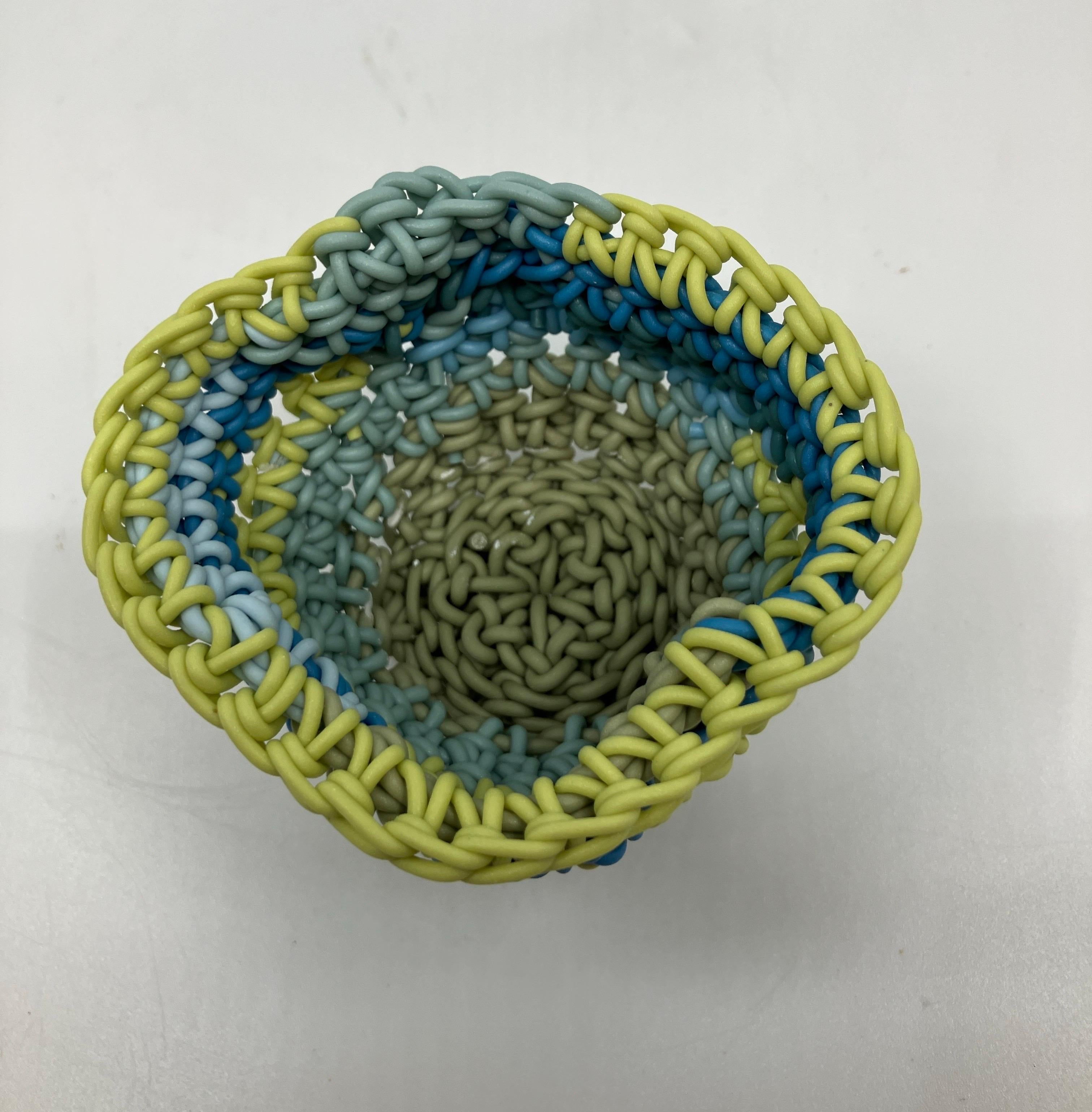 Hand Crocheted Ceramic Sculpture, Colored Porcelain, Tea Cup, Multicolored For Sale 5