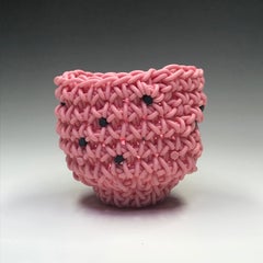 Hand Crocheted Porcelain "Tea Bowl", Unique Contemporary Ceramic Sculpture