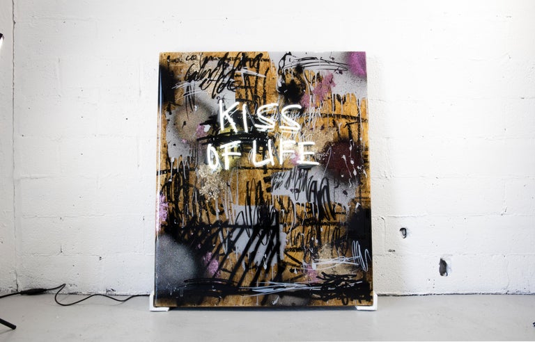 Kiss of Life - Gray Abstract Painting by Jeremy Brown