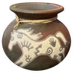 Jeremy Diller Raku Studio Art Pottery Small Vase Running Horse