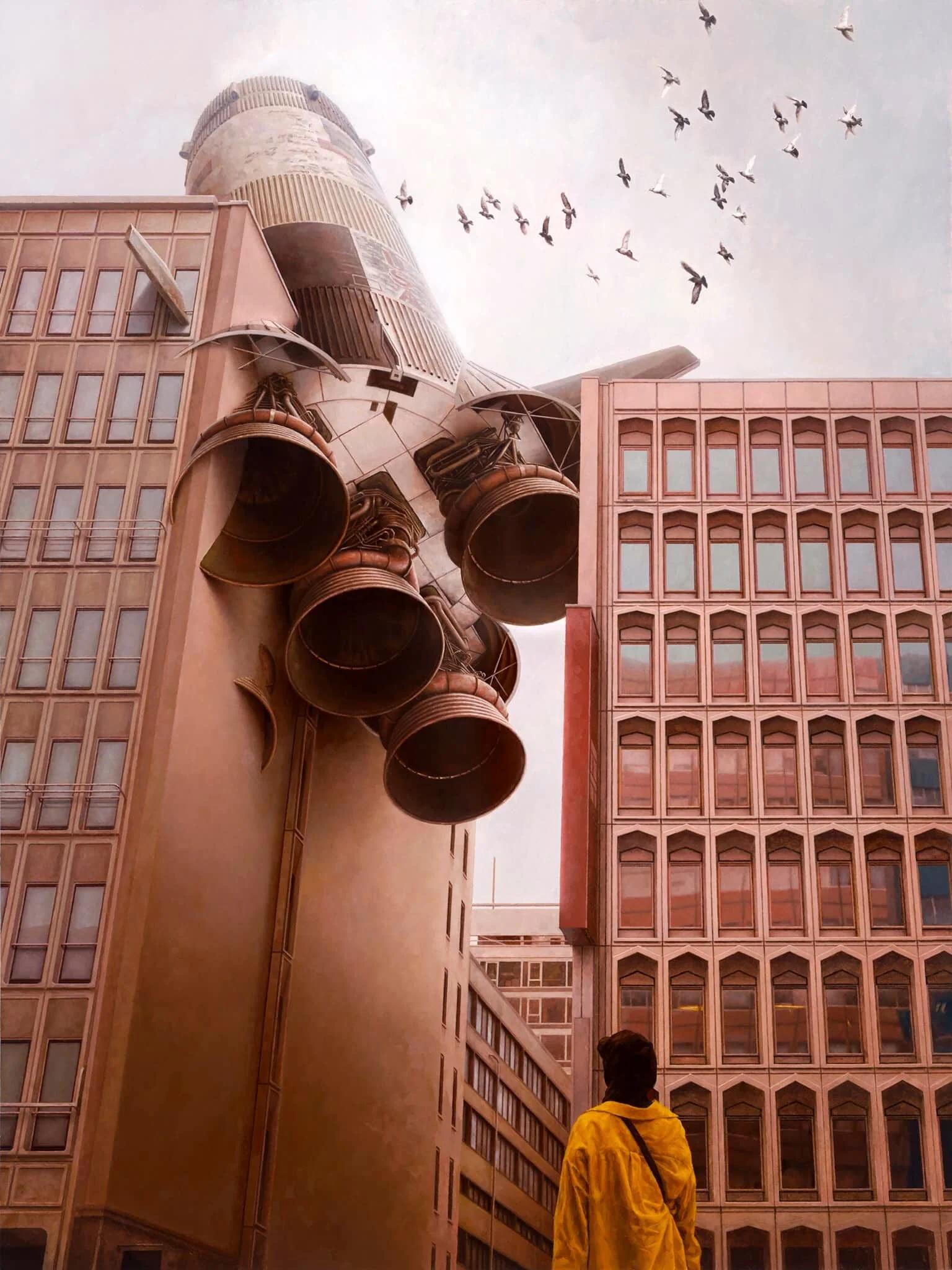 JEREMY GEDDES - EDIFICE, Surrealismo Limitado Cohete Artista Australiano Moderno