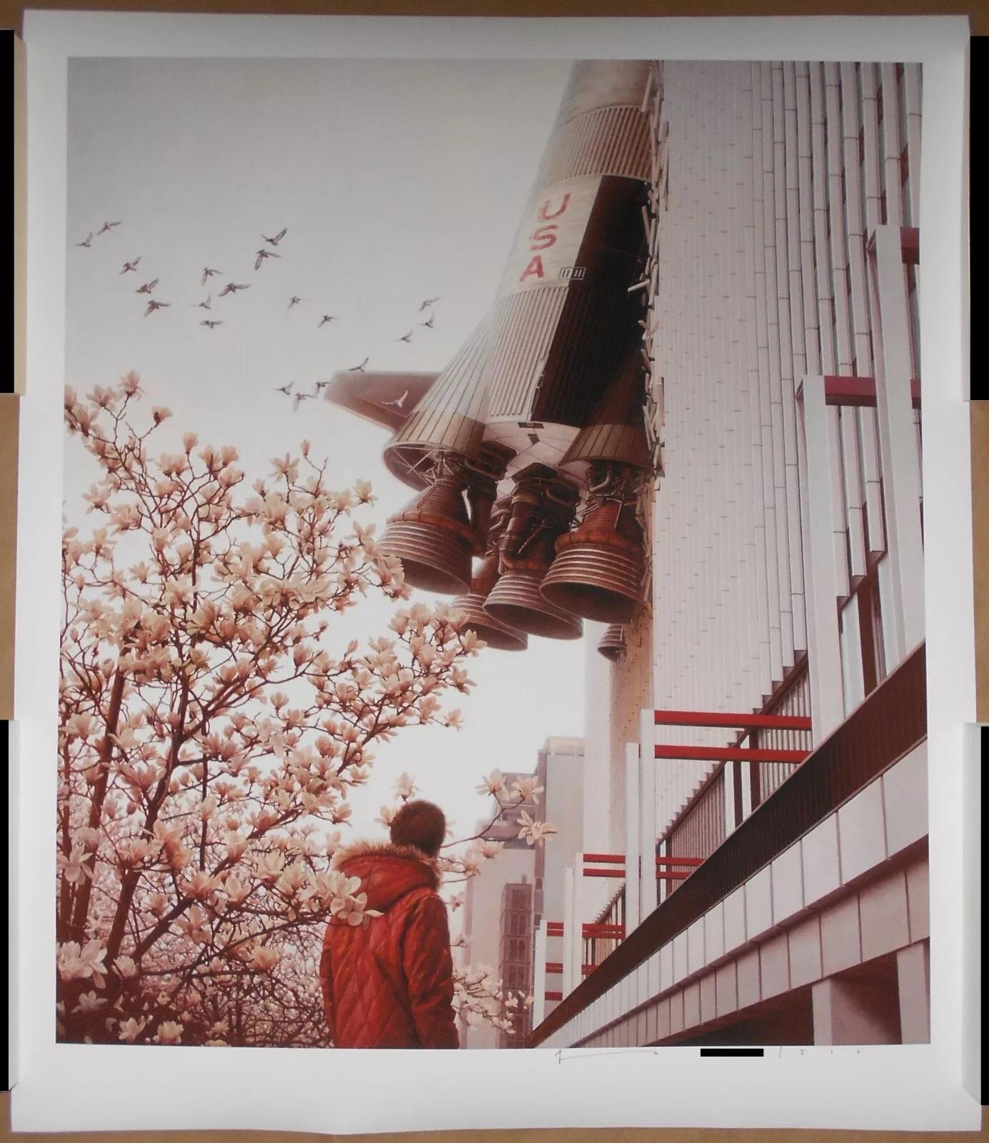 Jeremy Geddes' "Monument," a stunning archival pigment print, epitomizes his unique blend of hyper-realistic detail and surreal, dream-like compositions. This signed and numbered limited edition print, produced in 2024, measures 28.3 by 24 inches