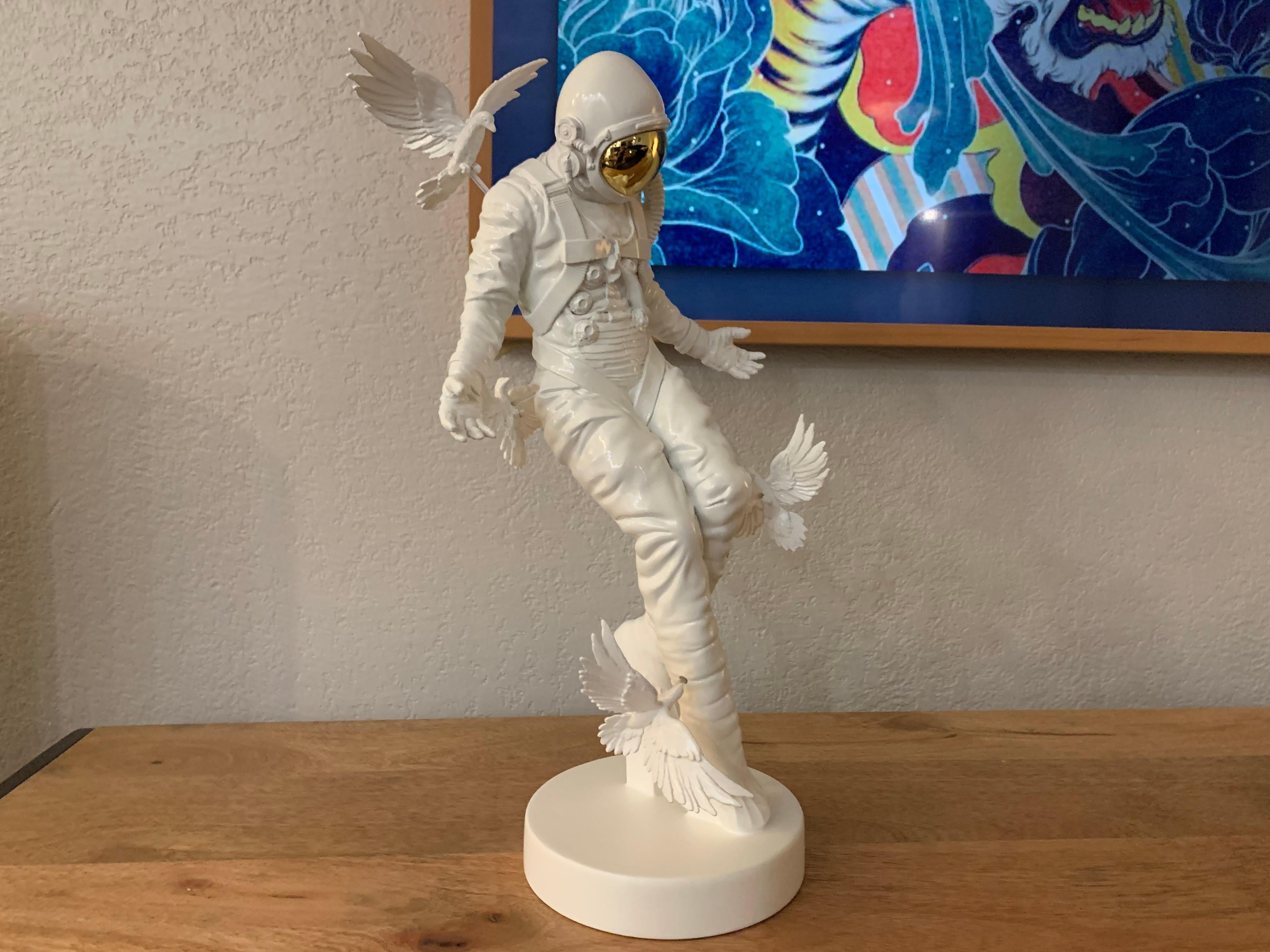 Cosmonaut Resin White Sculpture Space Astronaut For Sale 2