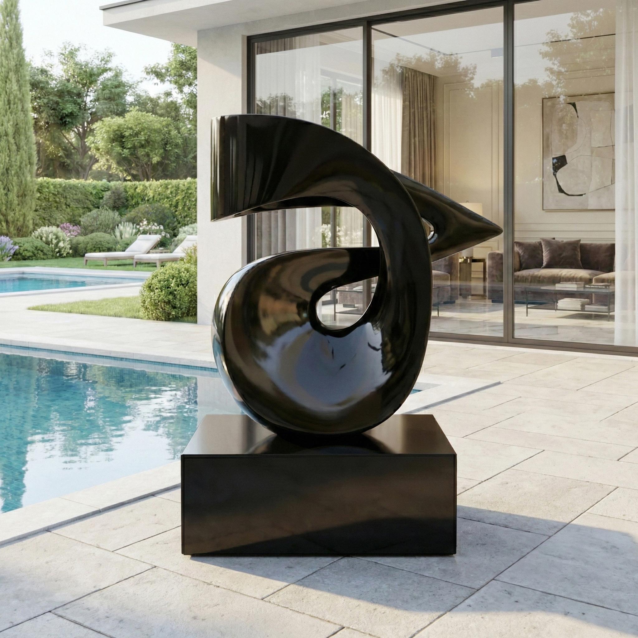 Aura - Sculpture abstraite en granit noir, contemporaine, signée