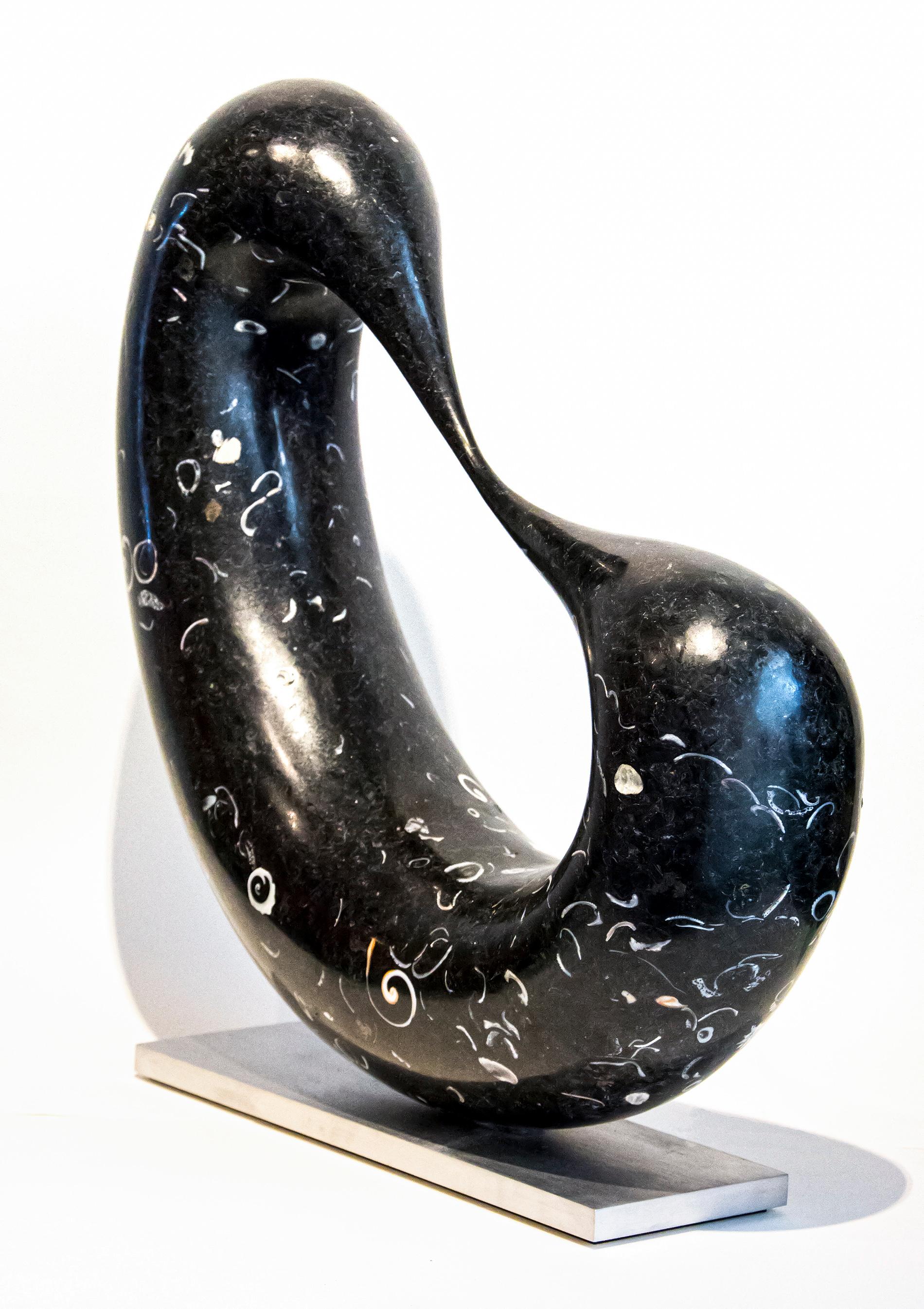 Bridge 20/50 - smooth, black granite, indoor/outdoor, abstract sculpture - Black Abstract Sculpture by Jeremy Guy