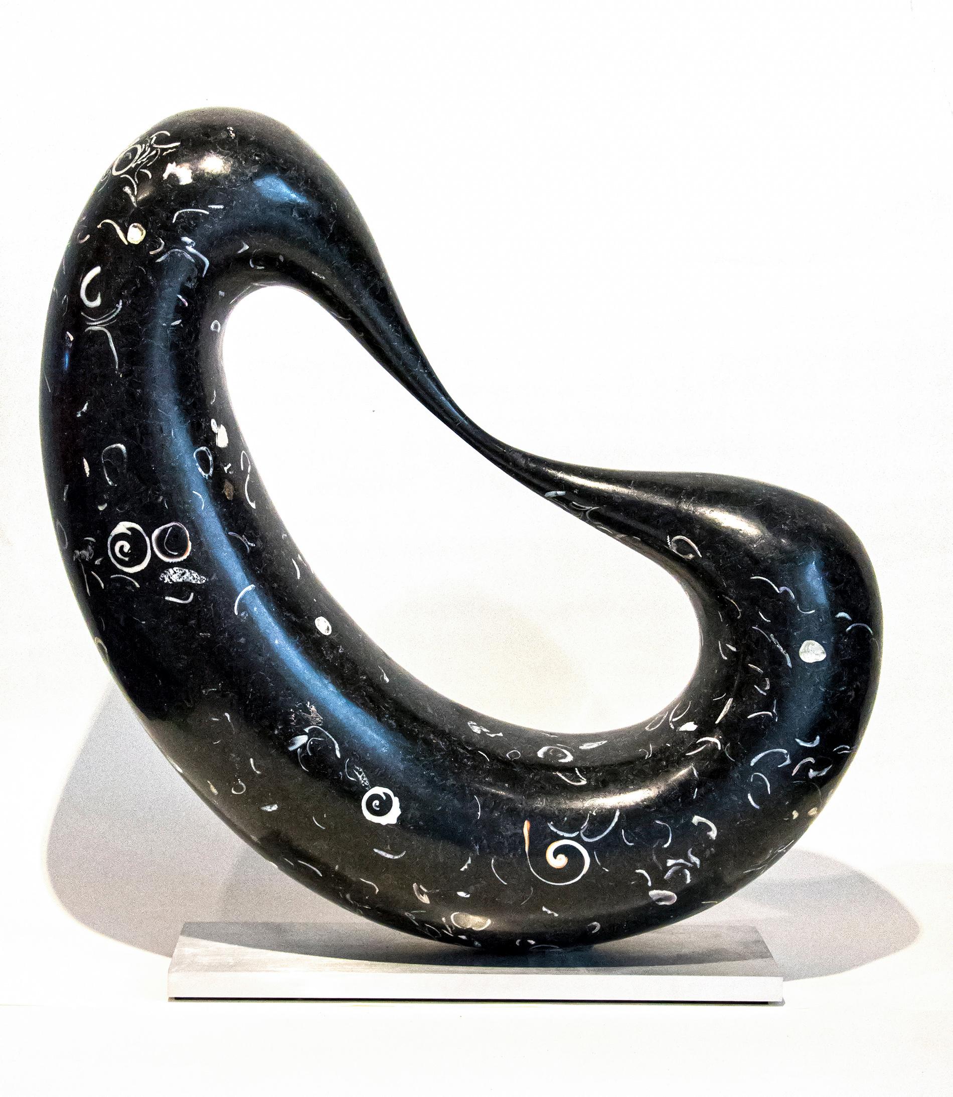 Jeremy Guy Abstract Sculpture - Bridge 20/50 - smooth, black granite, indoor/outdoor, abstract sculpture