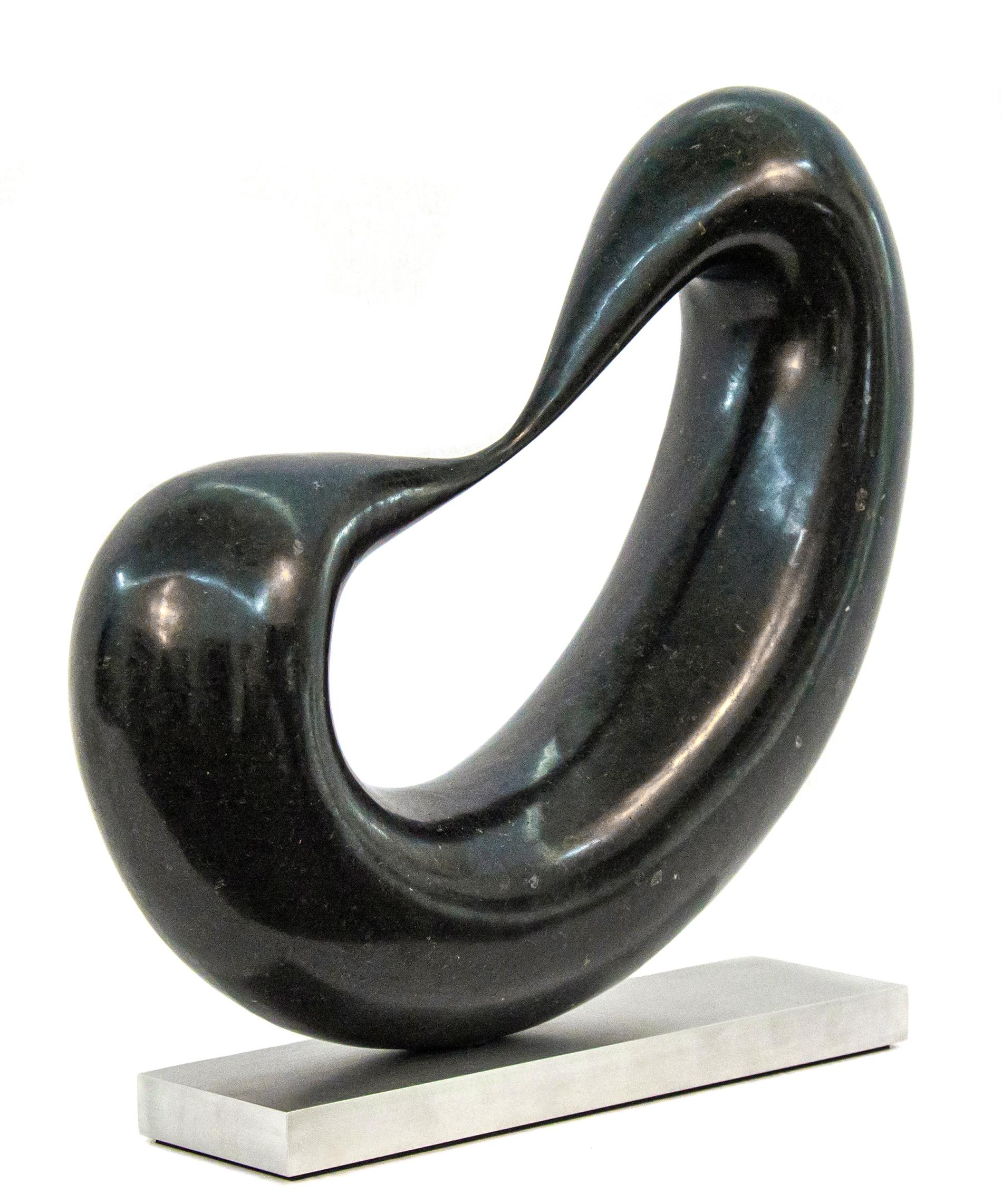 Bridge No. 3 3/50 - dark, smooth, polished, abstract, black granite sculpture - Abstract Sculpture by Jeremy Guy