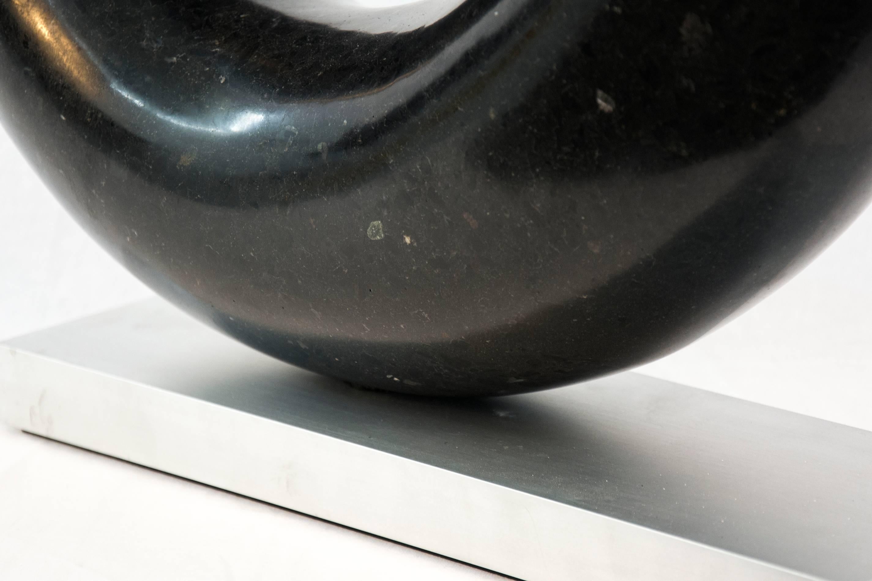 Bridge No. 3 - small, smooth, polished, abstract, black marble sculpture - Abstract Sculpture by Jeremy Guy