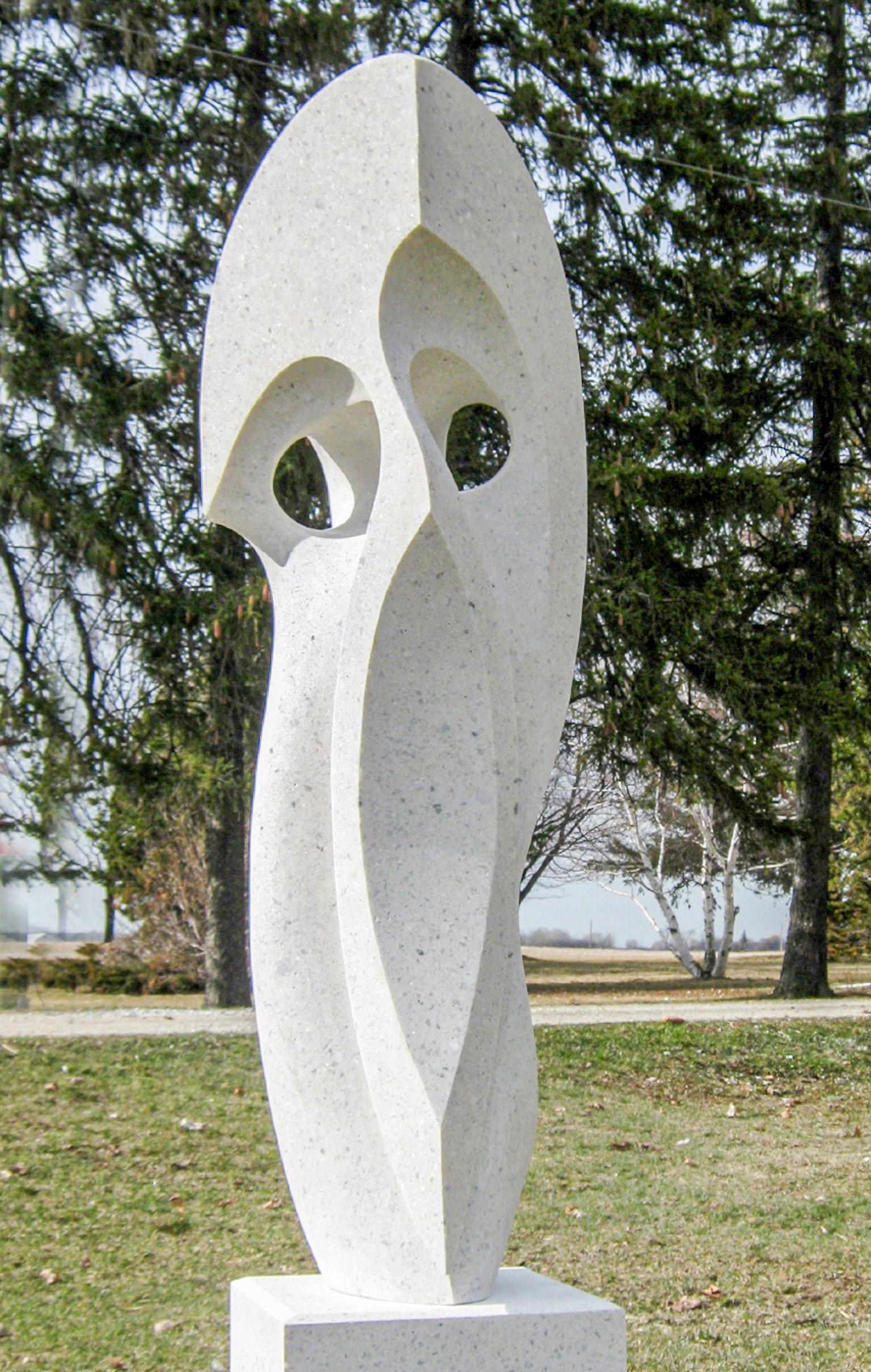 Curved Space 48 - large, smooth, abstract, outdoor, white marble sculpture - Sculpture by Jeremy Guy
