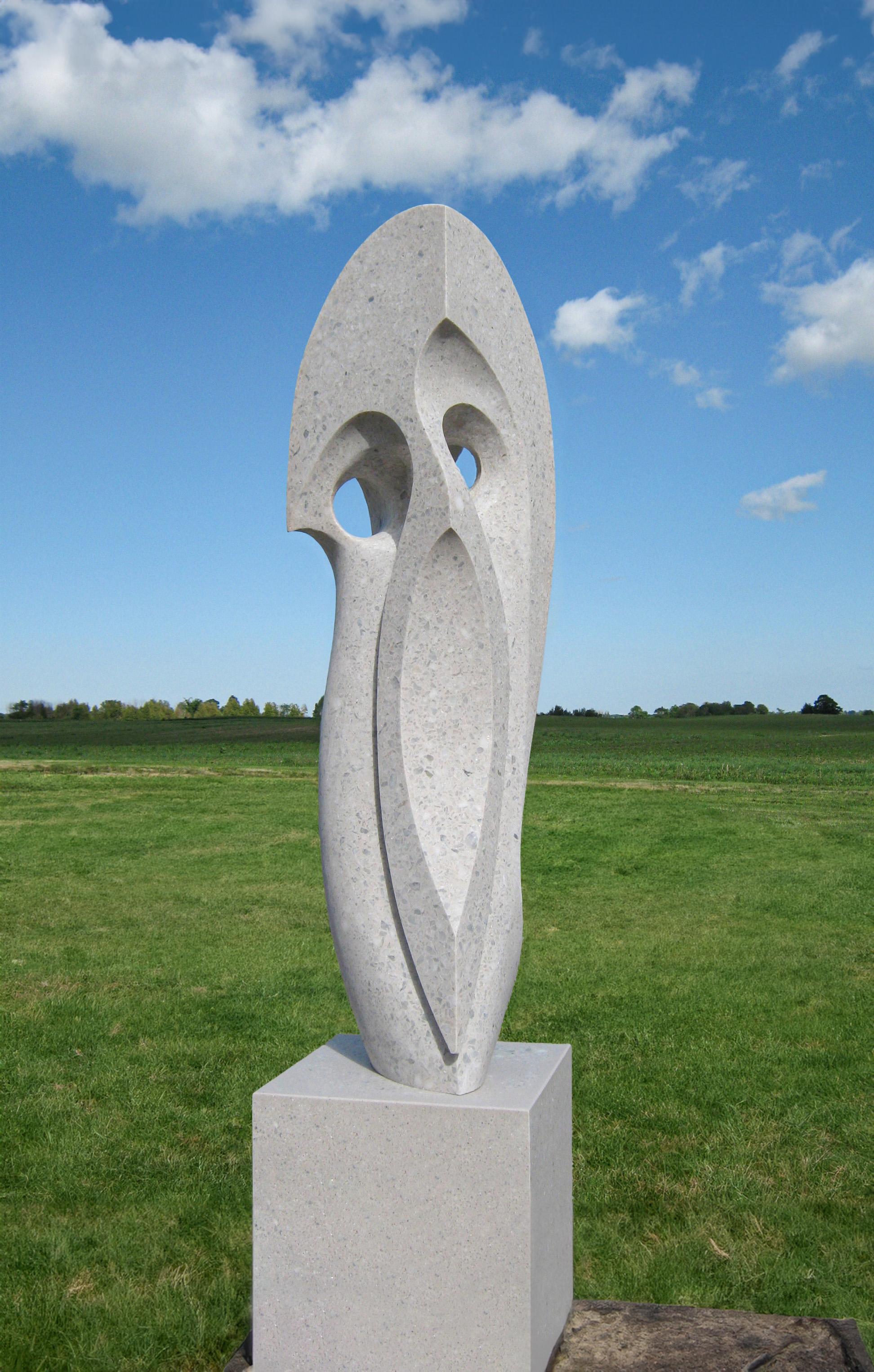 Jeremy Guy Abstract Sculpture - Curved Space 48 - large, smooth, abstract, outdoor, white marble sculpture