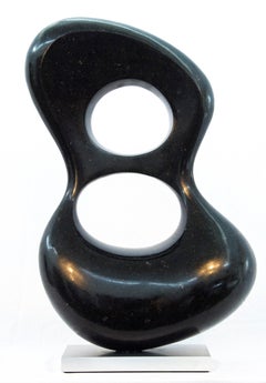 Duo 9/50 - elegant, smooth, engineered black granite, abstract, sculpture