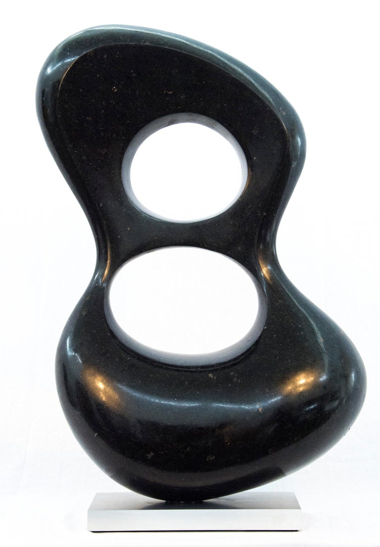 Jeremy Guy Abstract Sculpture - Duo 9/50 - elegant, smooth, engineered black granite, abstract, sculpture
