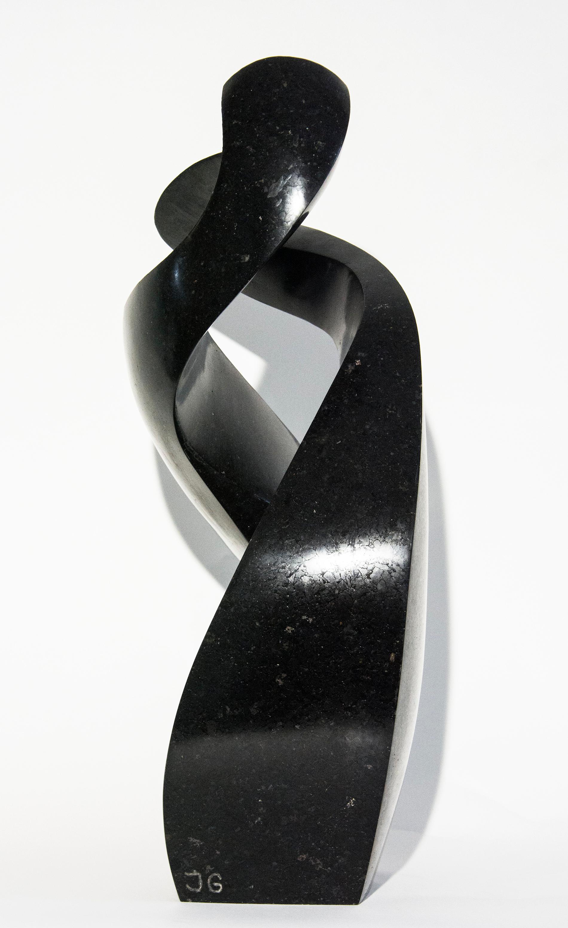 Embrace 4/50 - dark, smooth, polished, abstract, black granite sculpture - Contemporary Sculpture by Jeremy Guy