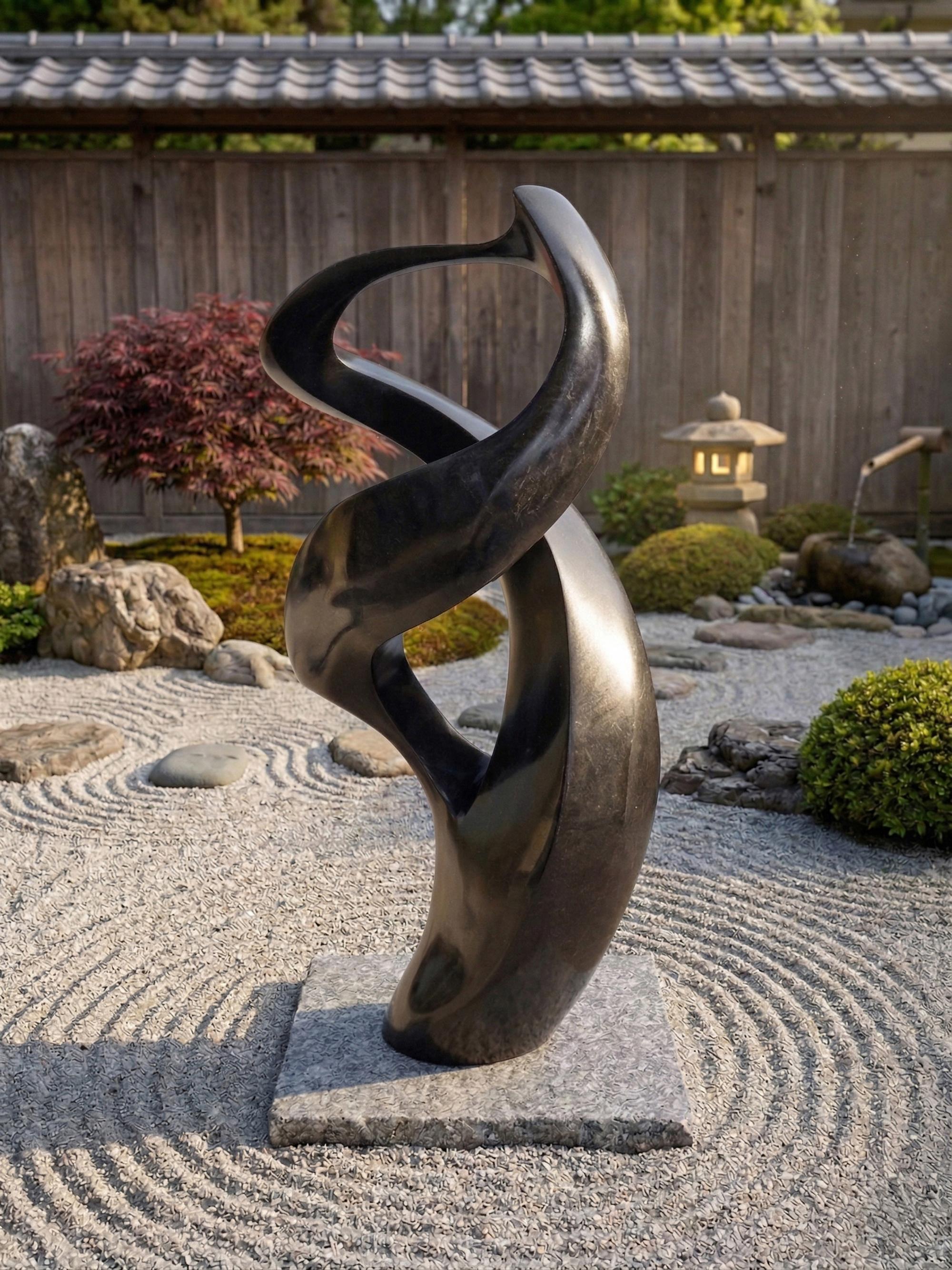 Embrace 52 - Abstract Black Granite Sculpture, Limited Edition of 50