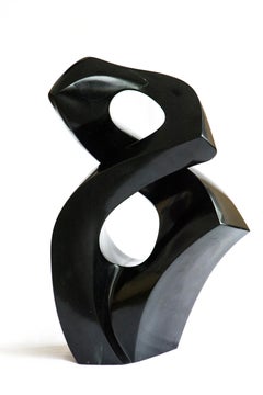 Embrace - small, smooth, polished, abstract, black marble sculpture
