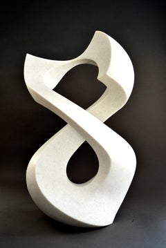 Halcyon White 3/50 - smooth, polished, elegant, abstract, white marble sculpture
