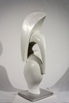 Heron 3/50 - smooth, polished, abstracted figurative, white marble sculpture