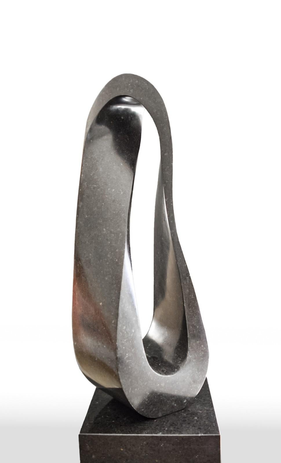 Mobius H3 10/50 - smooth, elegant, black granite, abstract sculpture on plinth - Gray Abstract Sculpture by Jeremy Guy