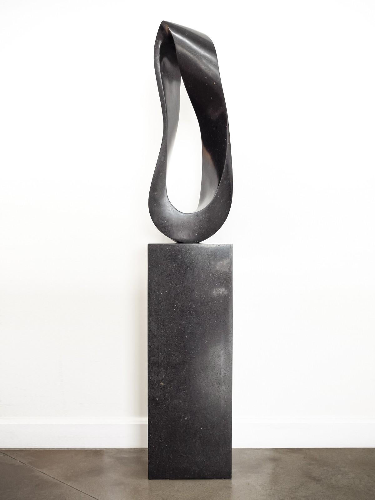 Mobius H3 12/50 - smooth, elegant, black granite, abstract sculpture on plinth