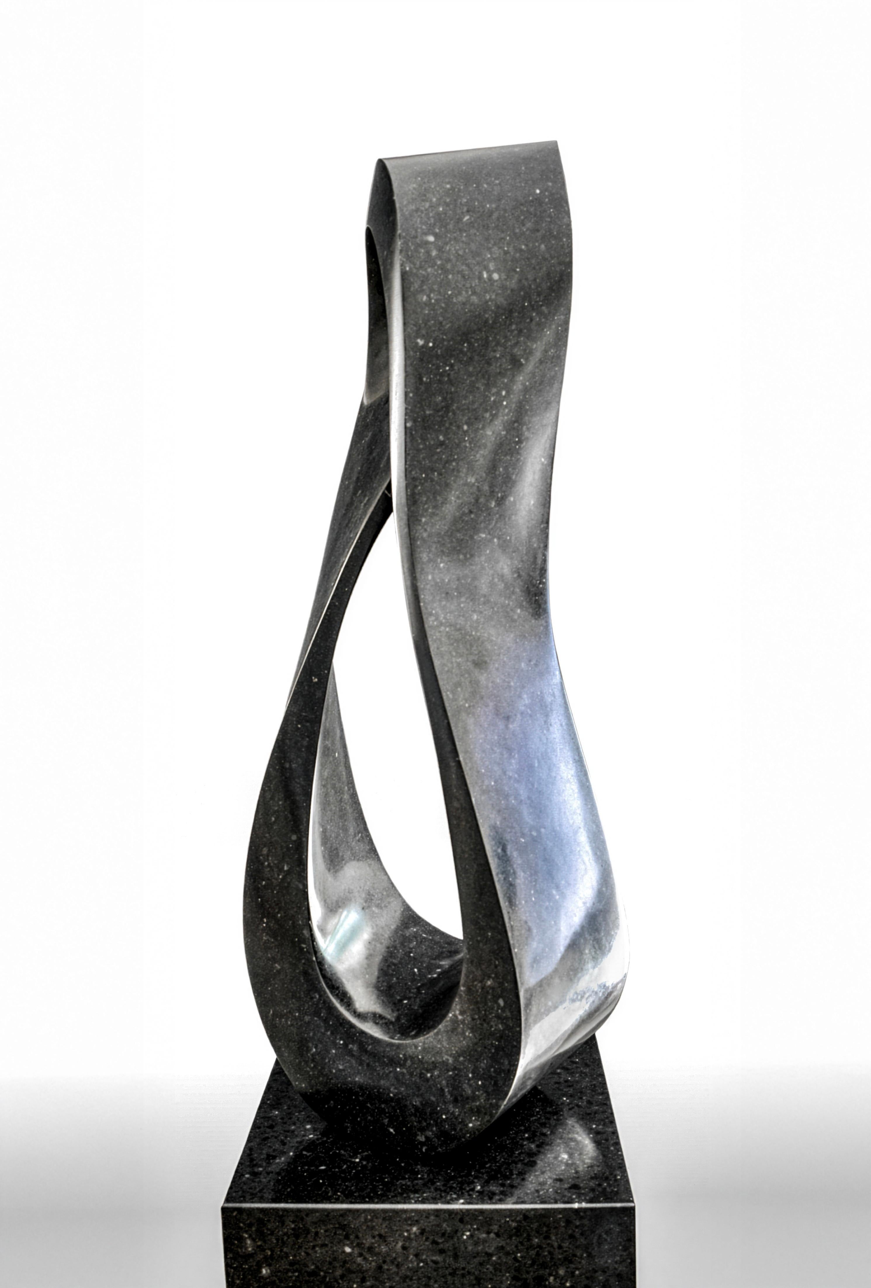 Mobius H3 14/50 - granito negro, liso y elegante, escultura abstracta sobre zócalo - Sculpture Contemporáneo de Jeremy Guy