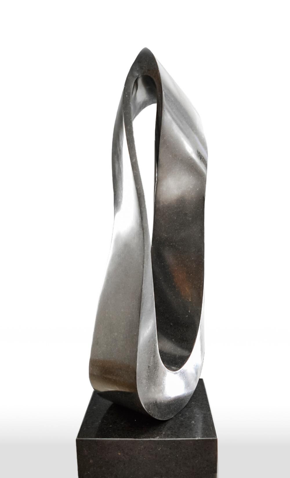 Mobius H3 14/50 - smooth, elegant, black granite, abstract sculpture on plinth For Sale 1