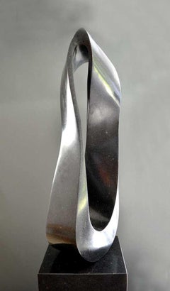 Mobius H3 9/50 Black granite abstract sculpture on plinth