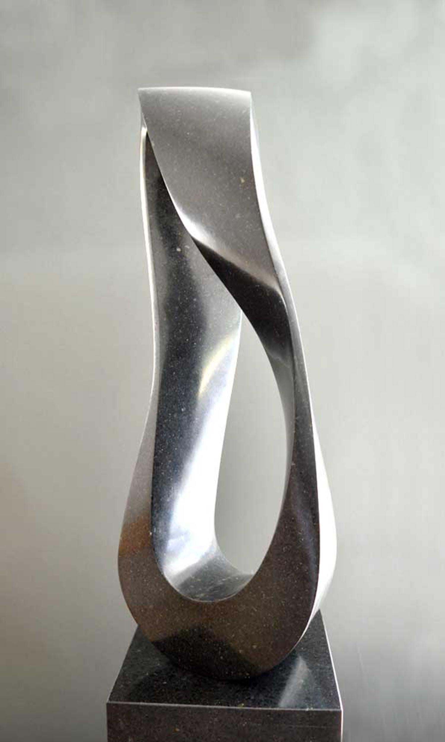 Mobius H3 9/50 Black granite abstract sculpture on plinth - Contemporary Sculpture by Jeremy Guy