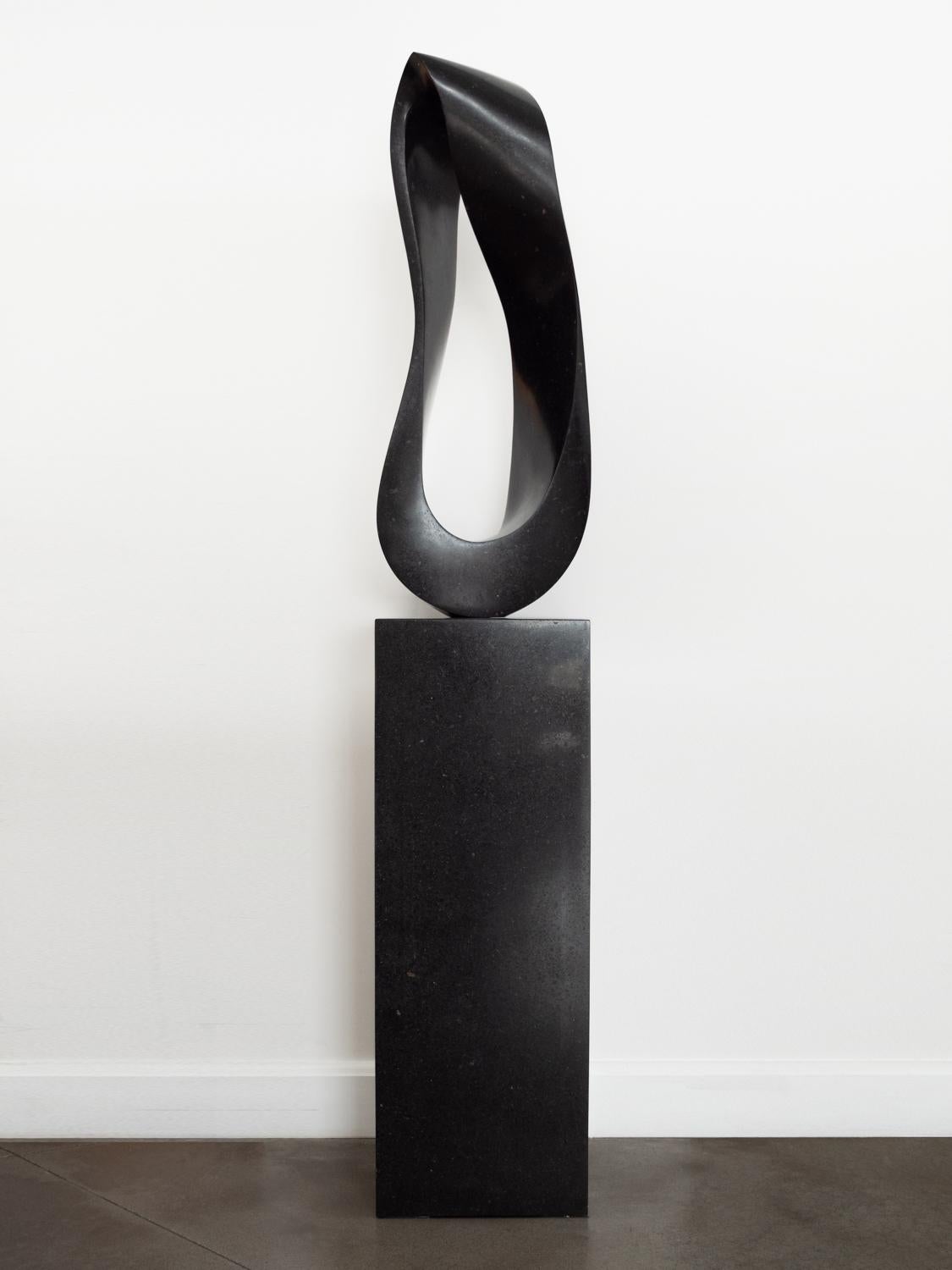Mobius H3 9/50 Black granite abstract sculpture on plinth