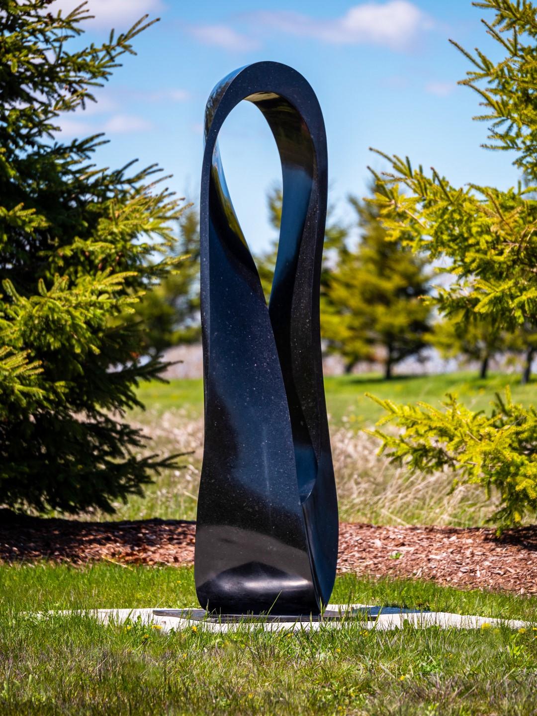 Jeremy Guy Abstract Sculpture - Mobius H6 11/50 - large, smooth, black granite, outdoor, abstract, sculpture
