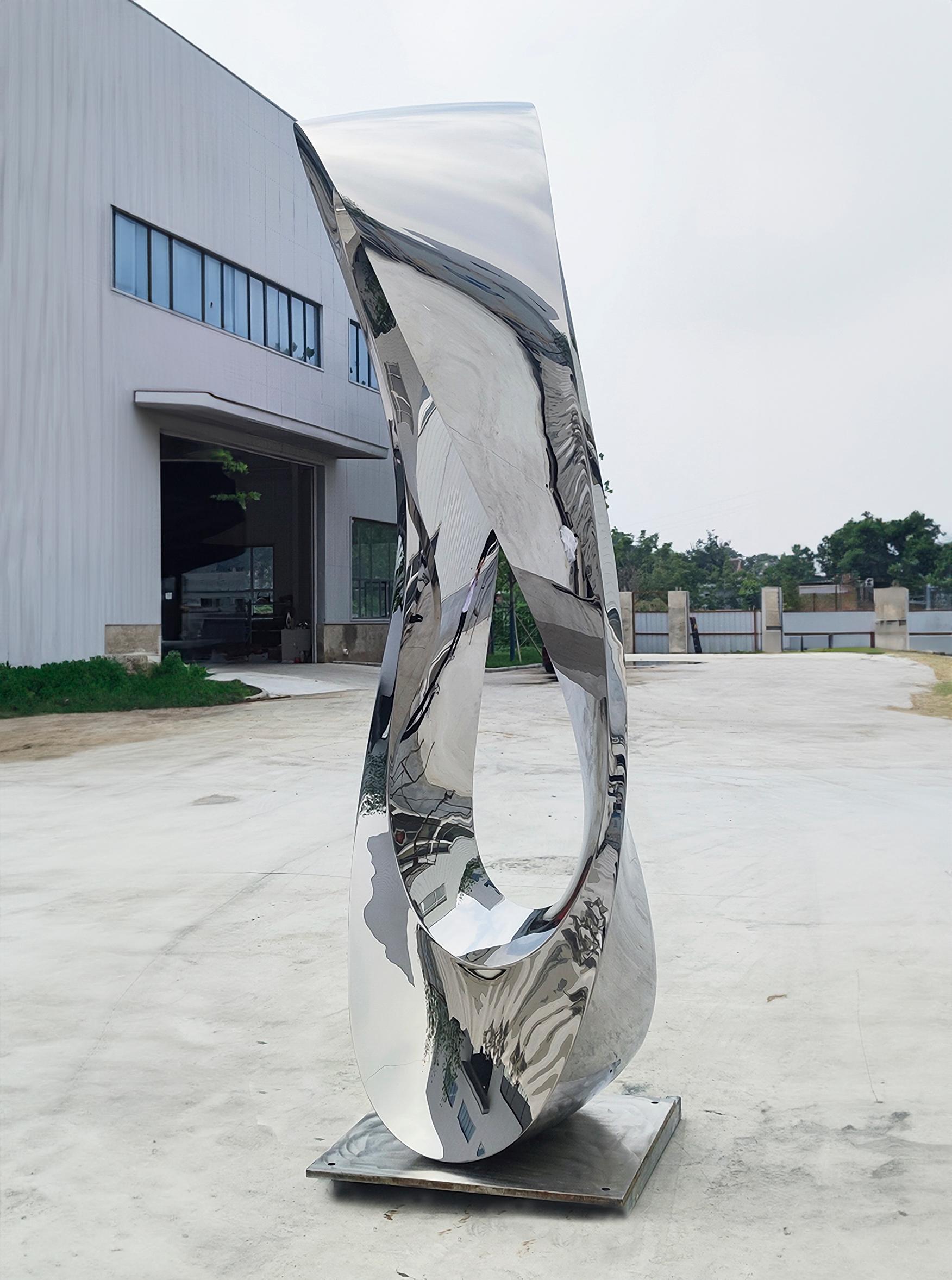 Mobius H9 SS 2/50 - large, abstract, polished stainless steel, outdoor sculpture - Gray Abstract Sculpture by Jeremy Guy