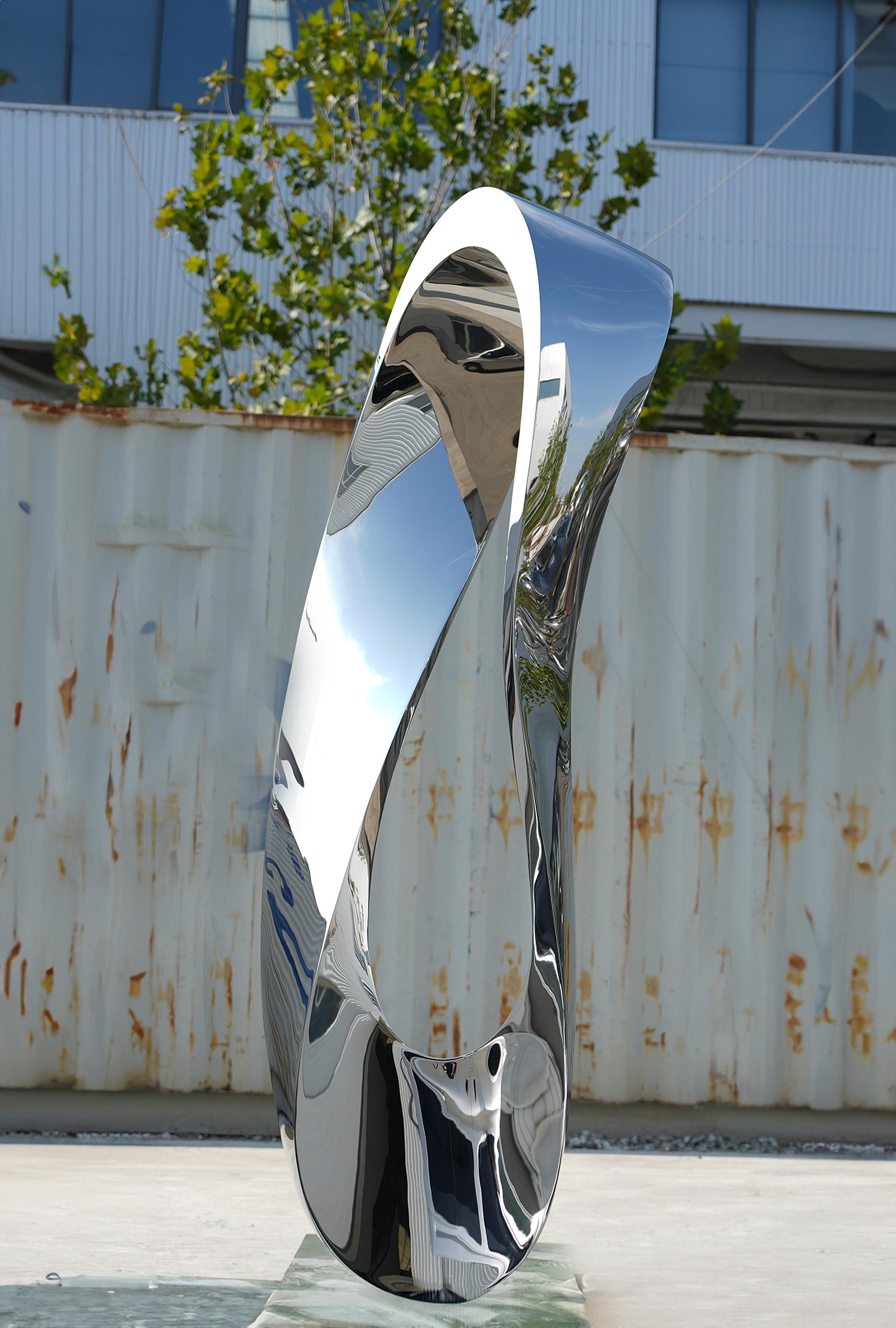 Mobius H9 SS 2/50 - large, abstract, polished stainless steel, outdoor sculpture
