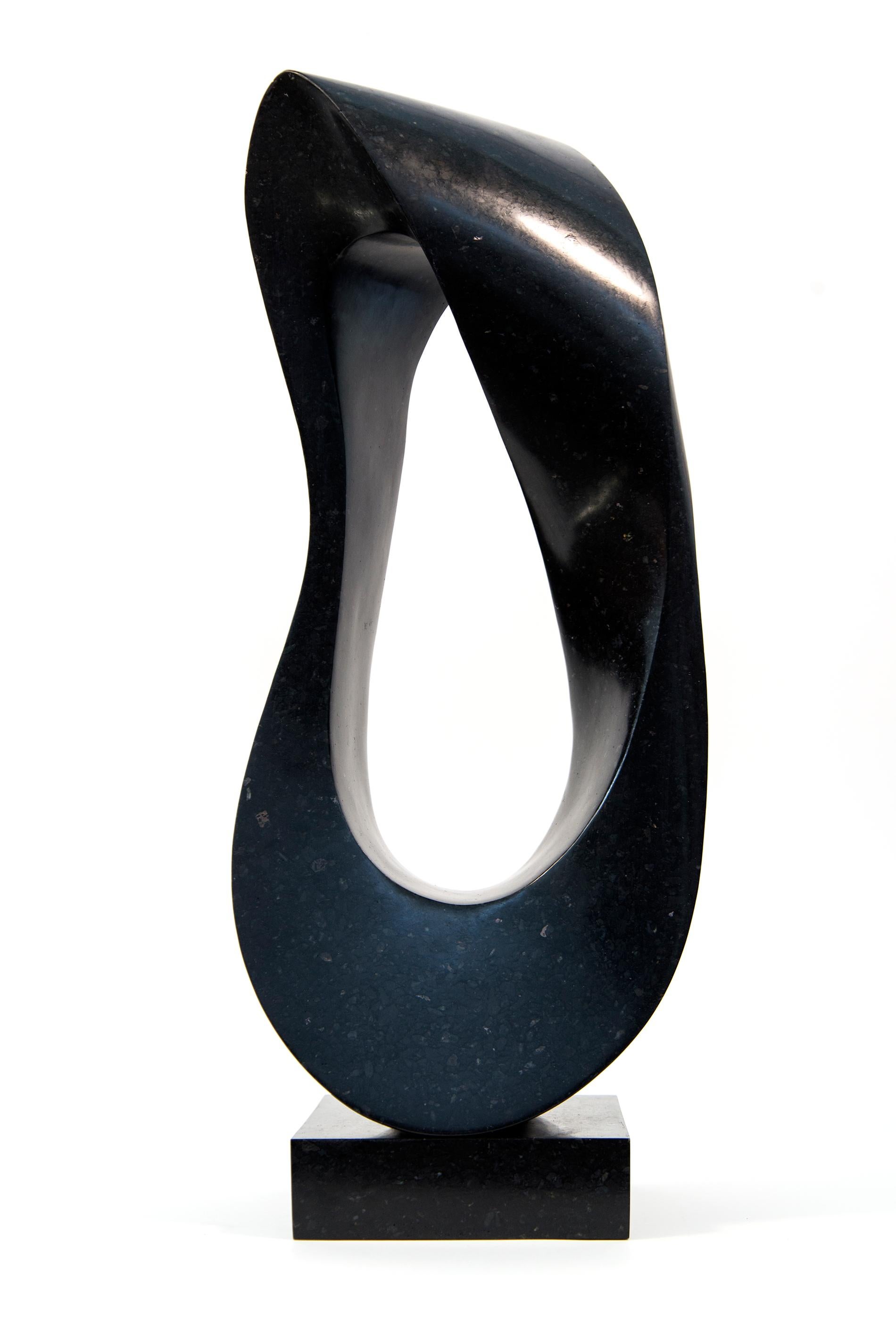 Mobius Minor 1/50 - dark, smooth, polished, abstract, black granite sculpture For Sale 7