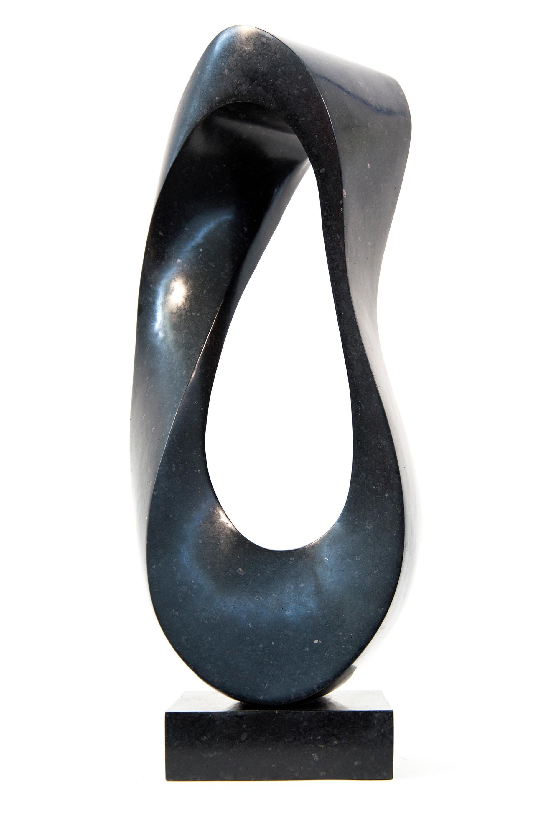 Mobius Minor 1/50 - dark, smooth, polished, abstract, black granite sculpture For Sale 3
