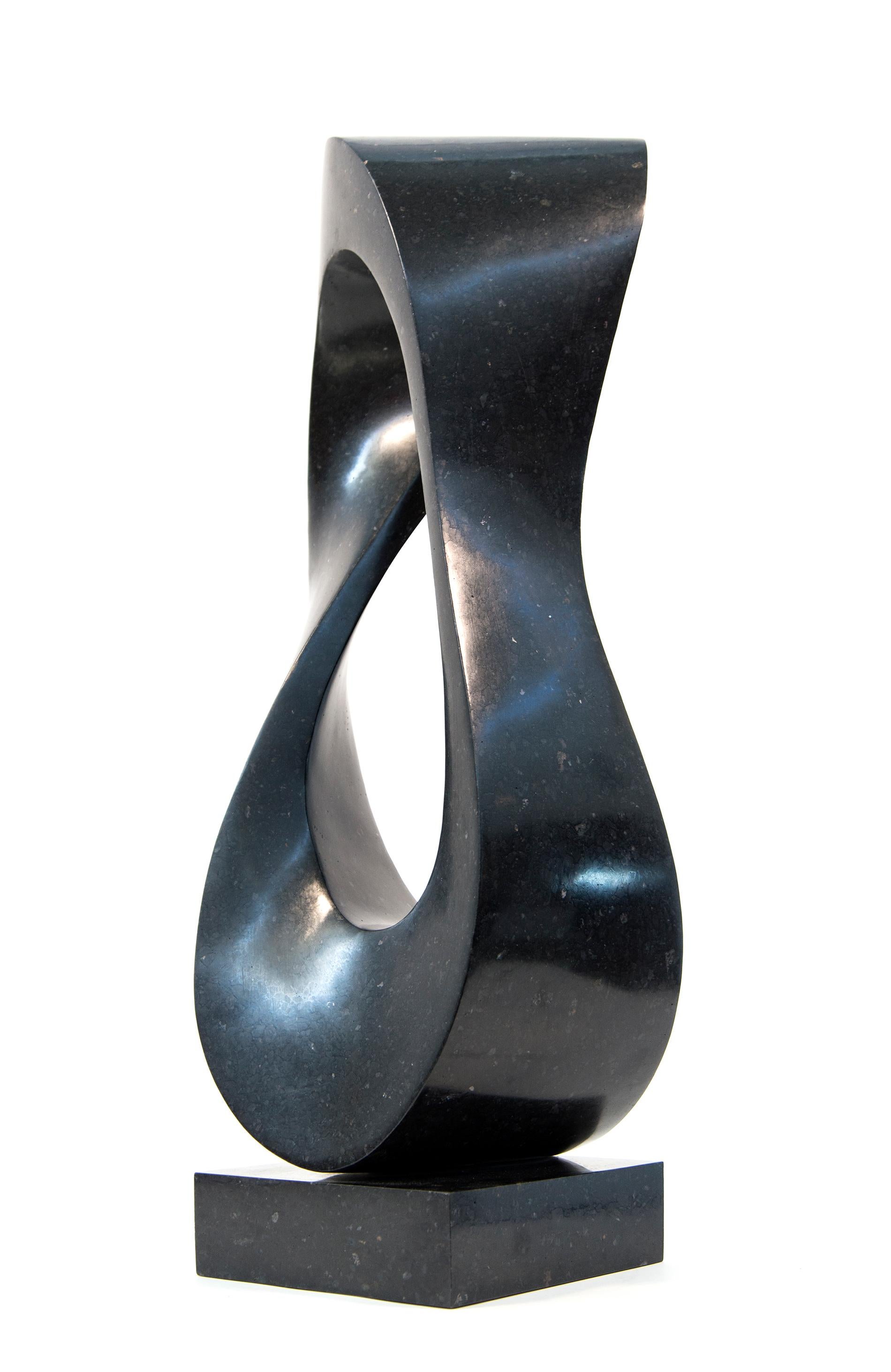 Mobius Minor 1/50 - dark, smooth, polished, abstract, black granite sculpture For Sale 5