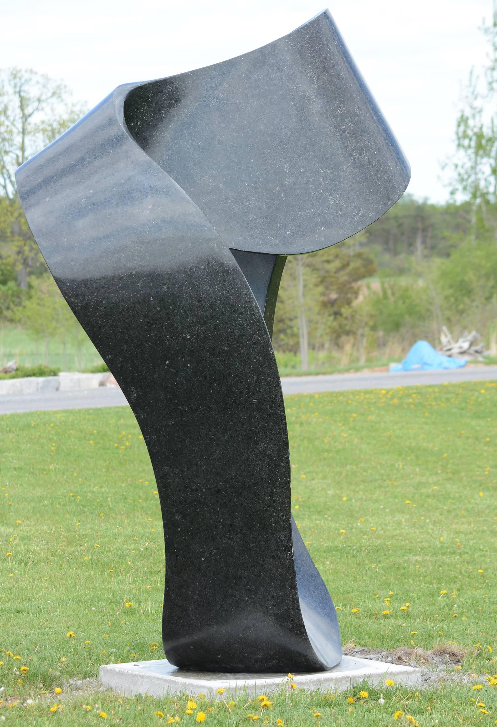 Murmuration - Large scale, smooth and polished, black granite outdoor sculpture - Abstract Sculpture by Jeremy Guy