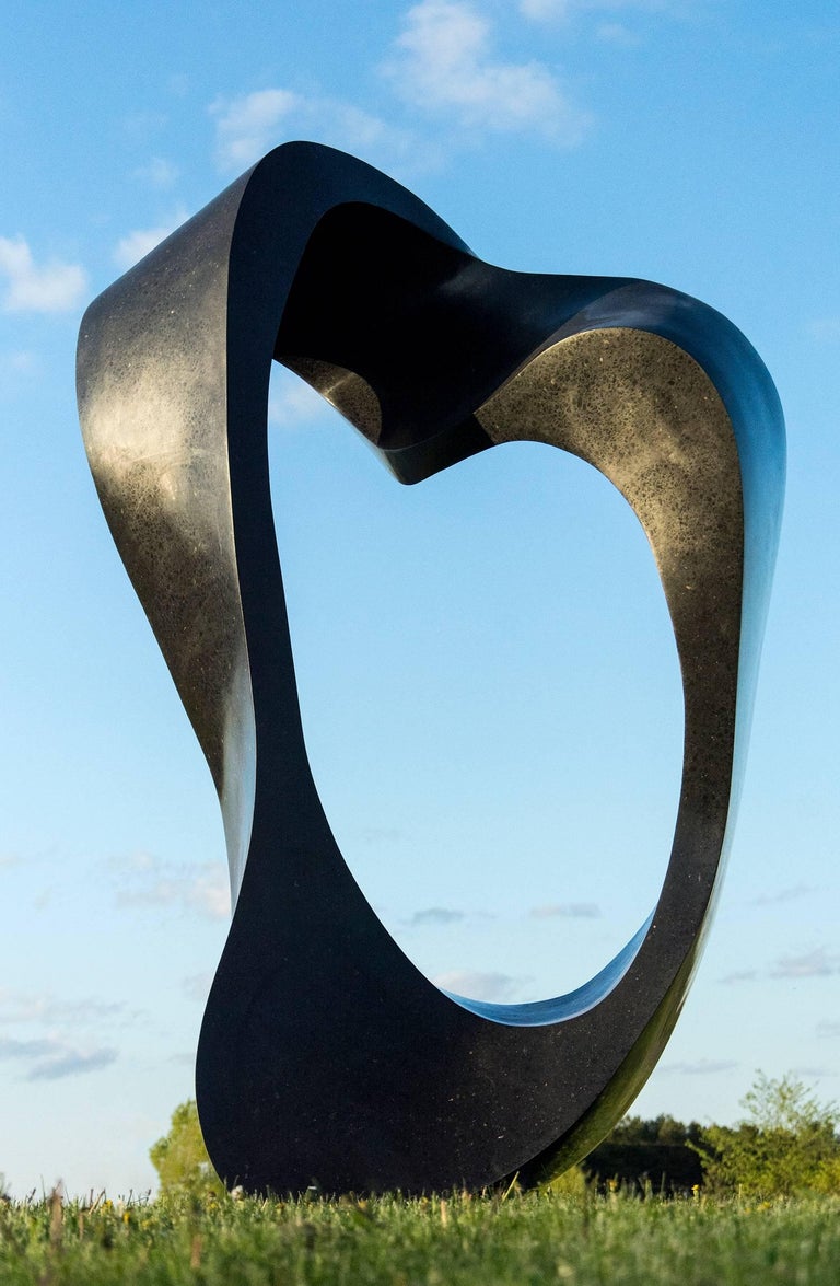 Jeremy Guy Abstract Sculpture - Murmuration - Large scale, smooth and polished, black granite outdoor sculpture