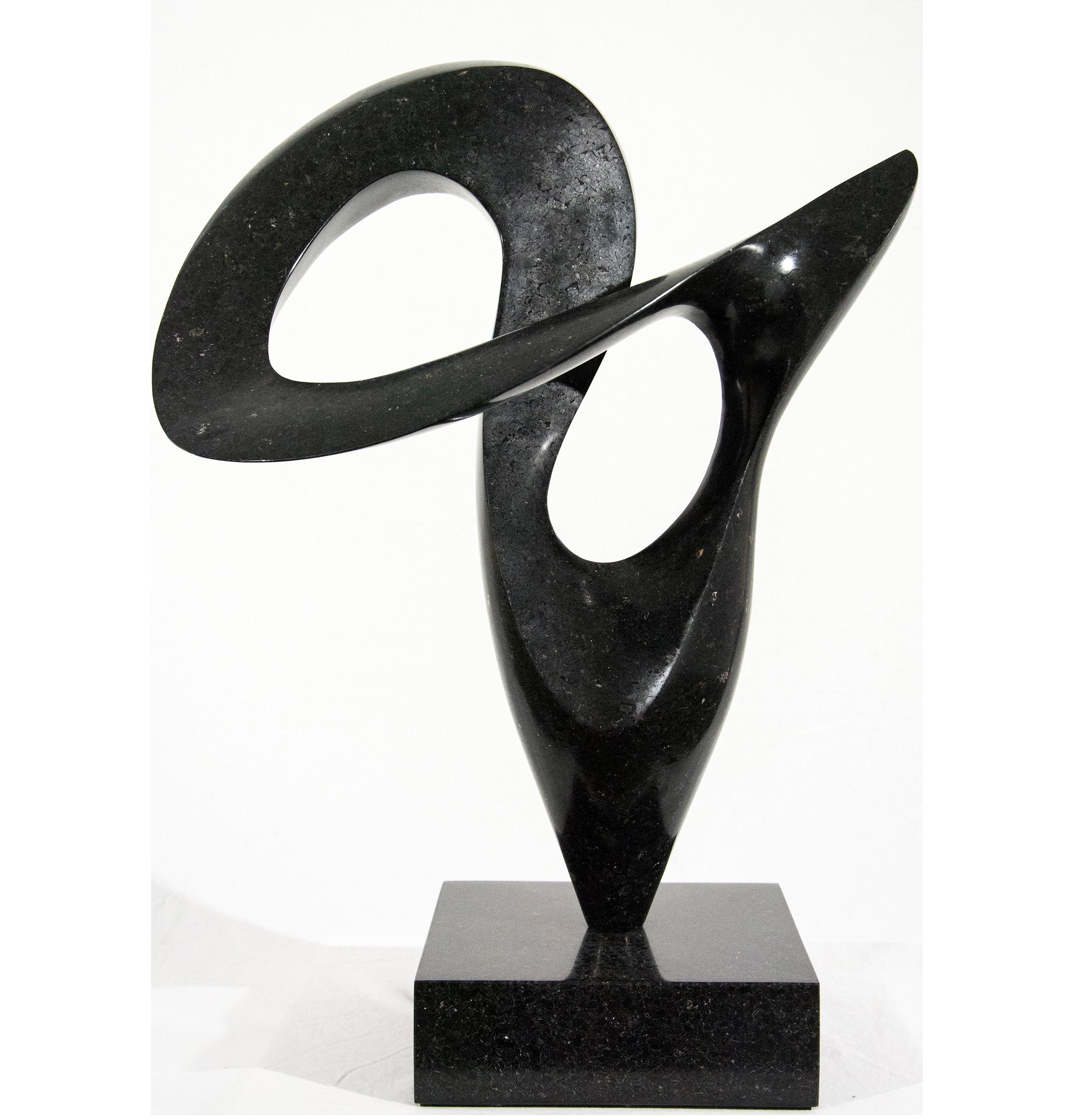 Pirouette 19/50 - smooth, black, granite, indoor/outdoor, abstract sculpture