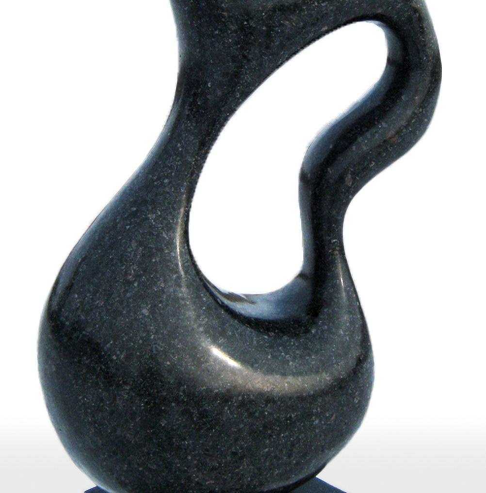 Schwarzer Granit mit glatter Oberfläche wurde von dem Bildhauer Jeremy Guy in eine elegante organische Form gebracht. Zu dieser Skulptur gehört ein flacher Aluminiumsockel. Basisvarianten sind zu einem vernünftigen Preis erhältlich. Diese Skulptur